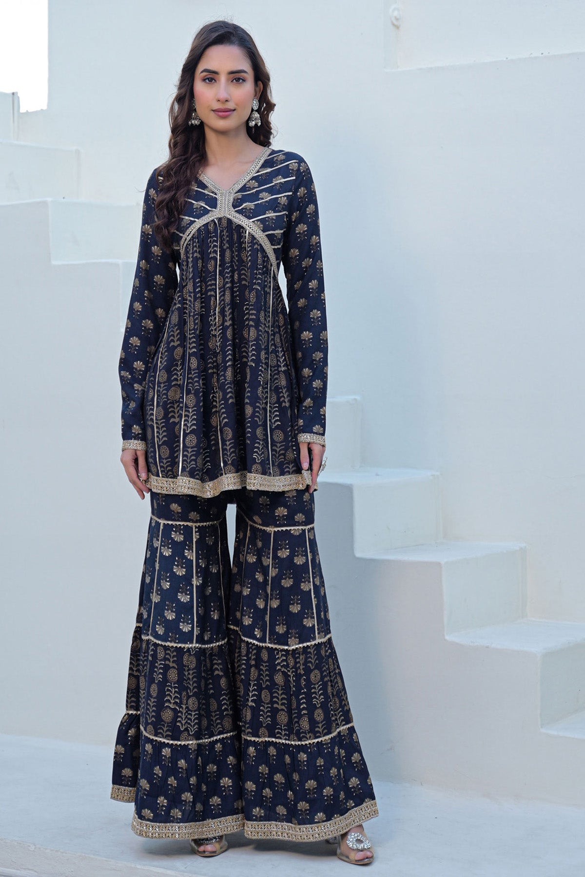 Black Muslin Gotapatti Sharara Set