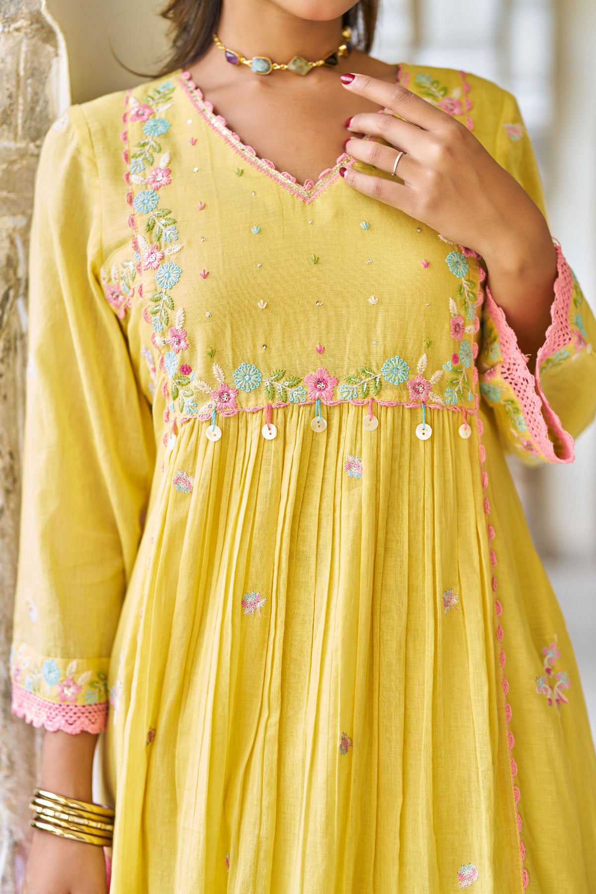 Yellow Mul Mul ANARKALI Suit Set With Dupatta