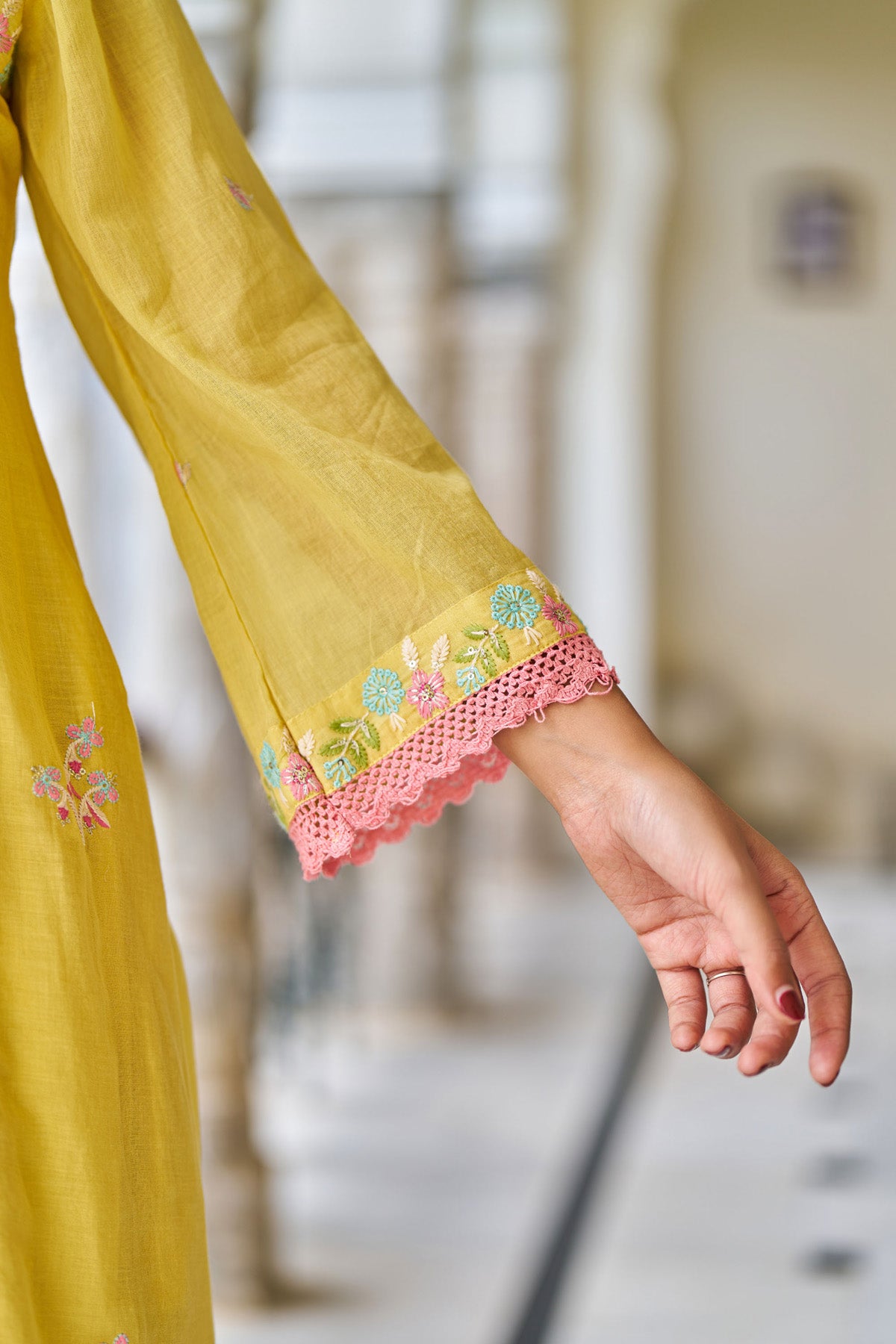 Yellow Mul Mul ANARKALI Suit Set With Dupatta