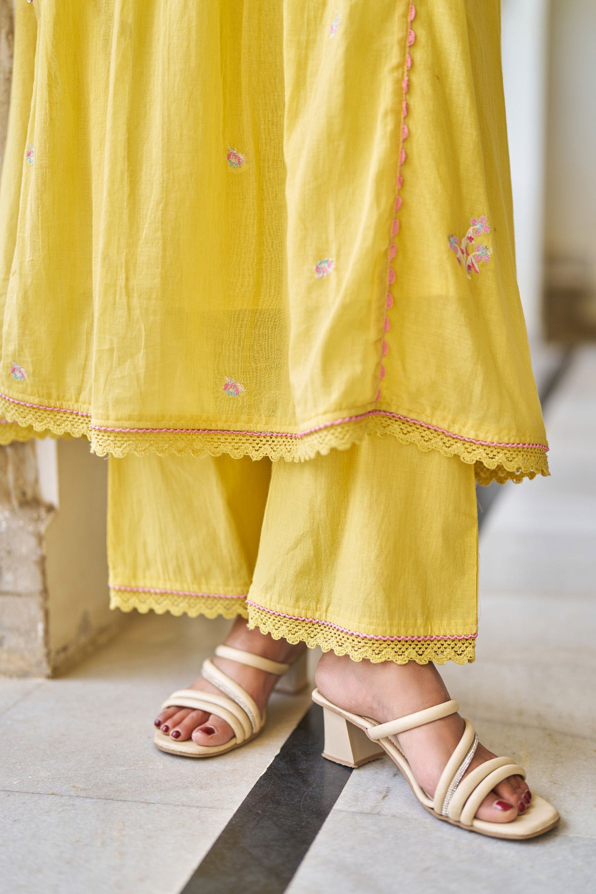 Yellow Mul Mul ANARKALI Suit Set With Dupatta