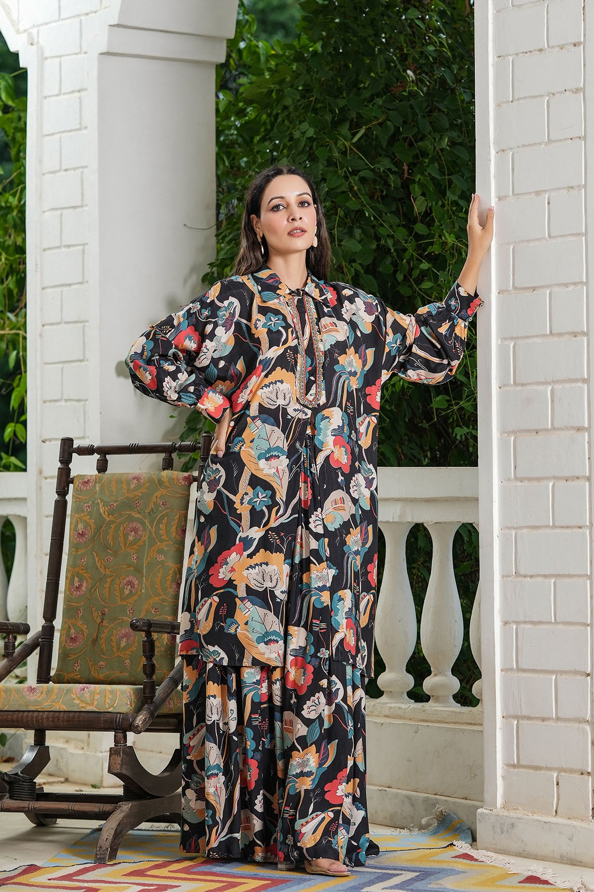 Black Floral Muslin Handwork Co-ord Set