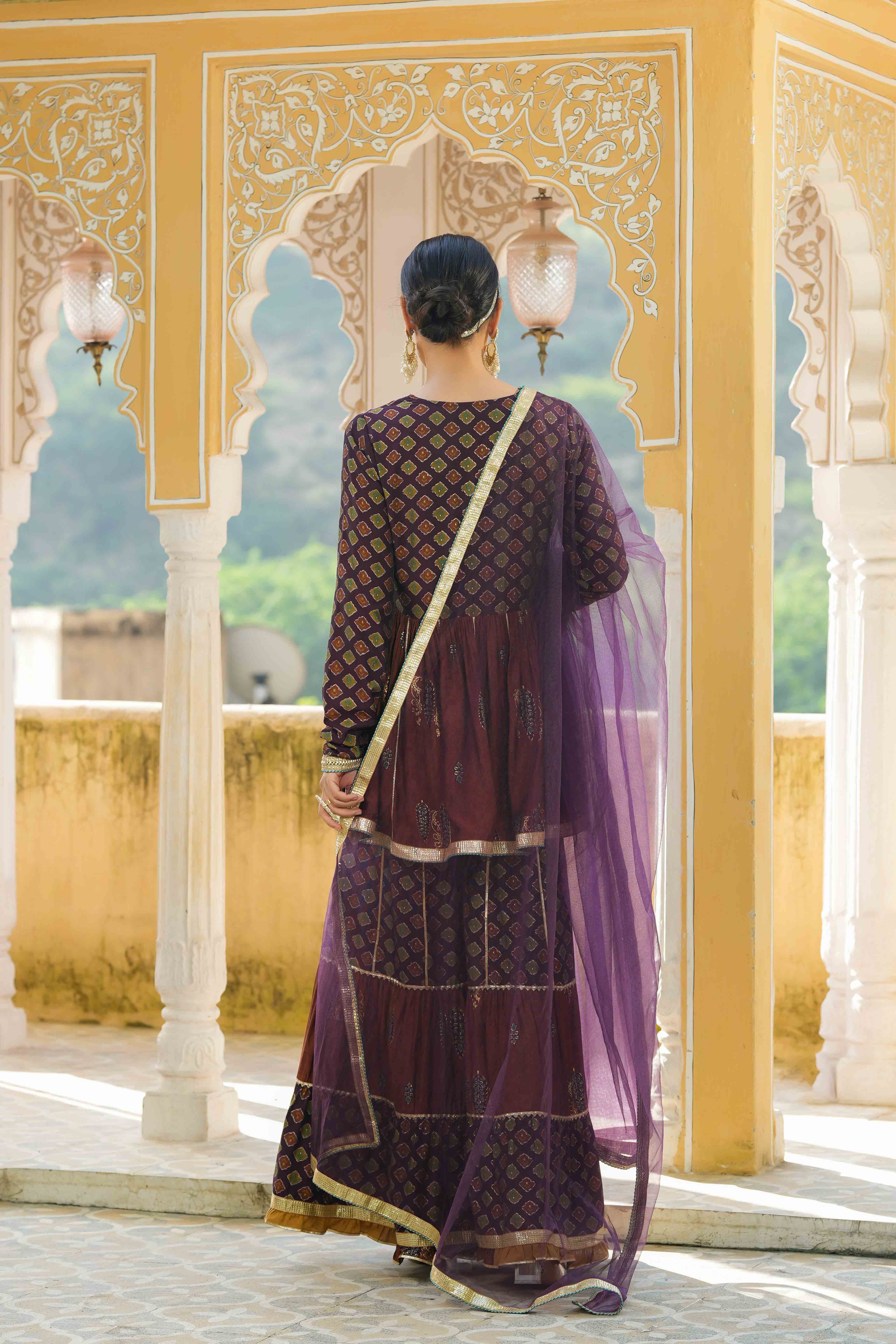 Brown Muslin Gotapatti Sharara Set