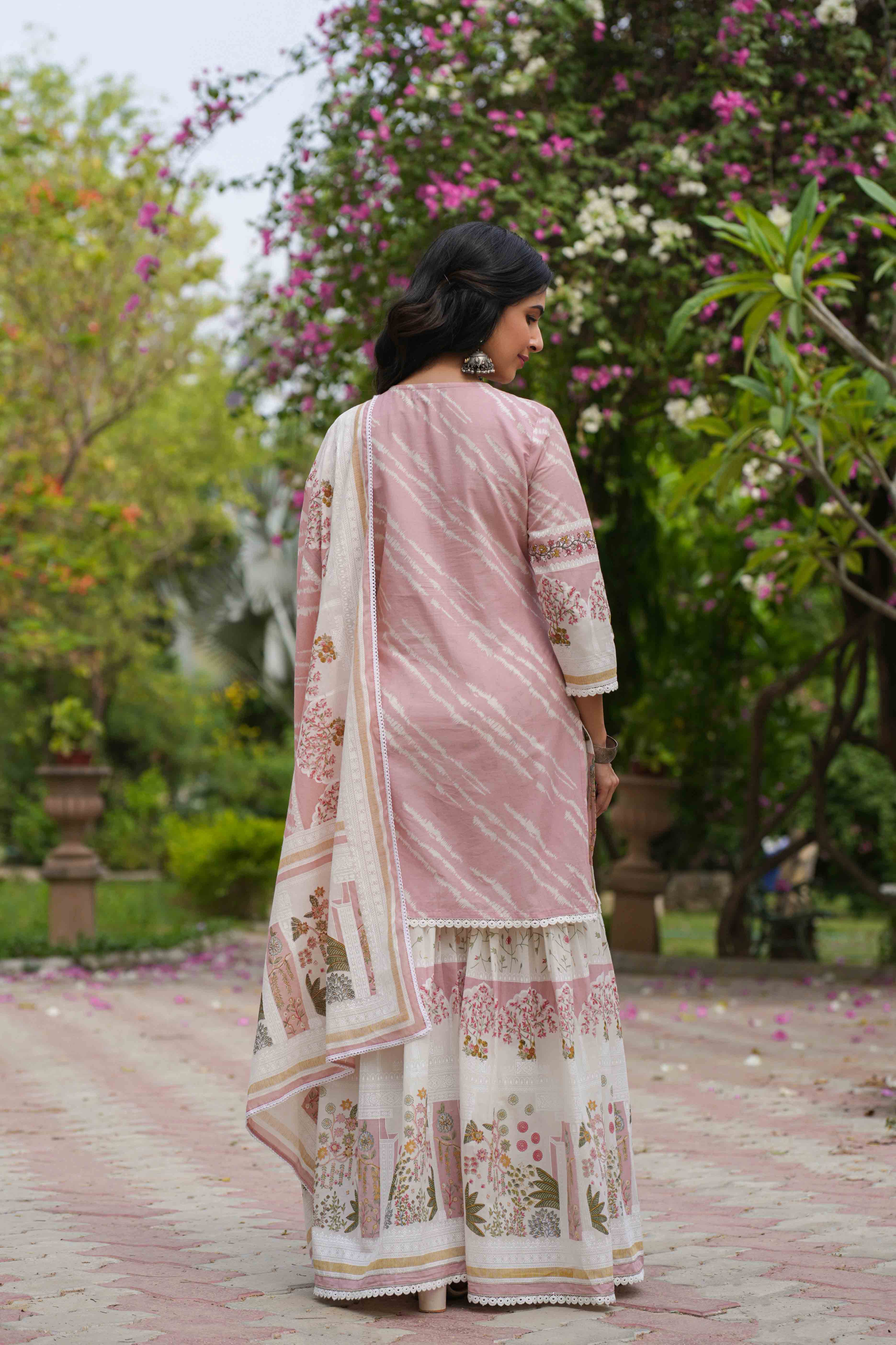 Pink Cotton Printed Sharara Set