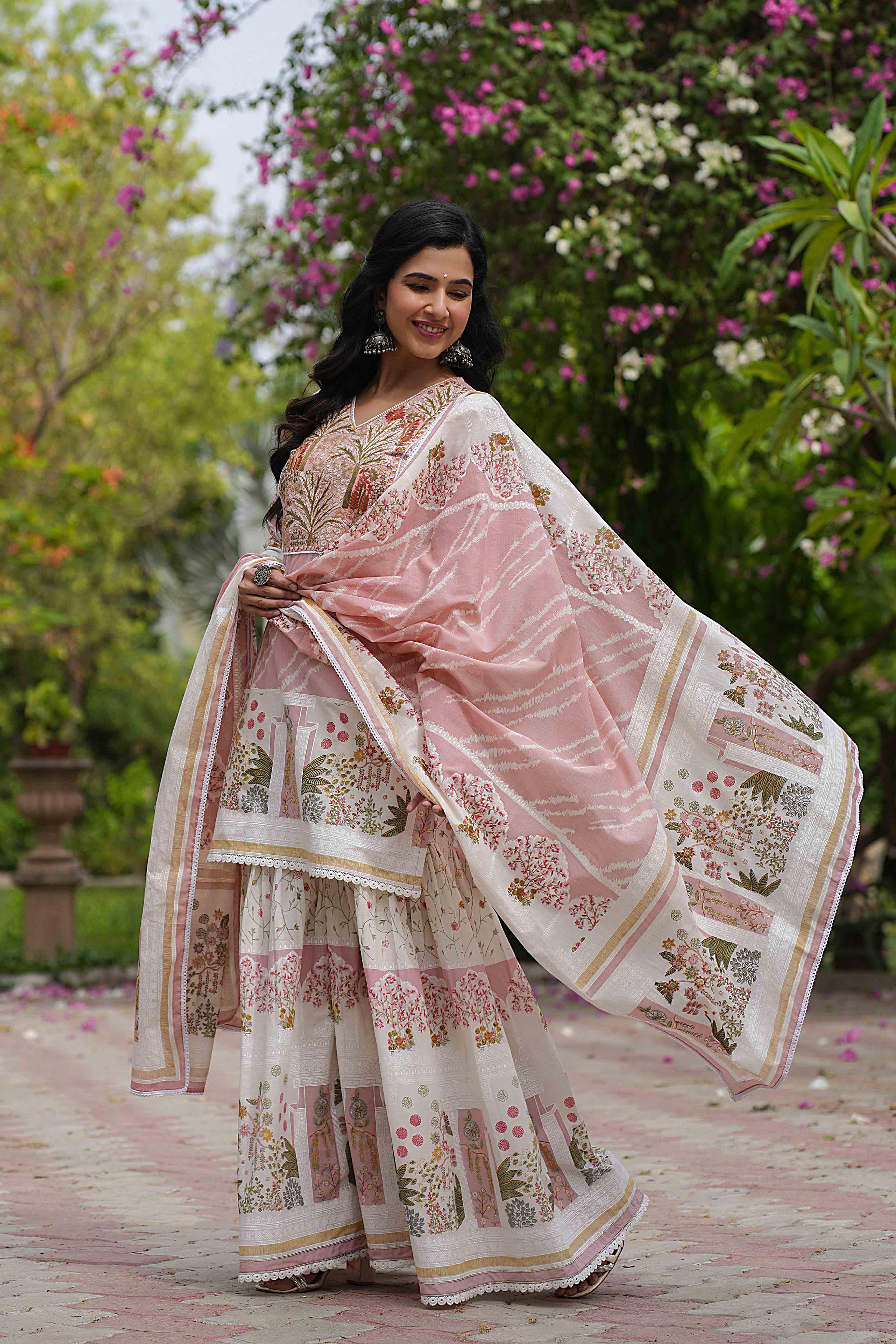 Pink Cotton Printed Sharara Set