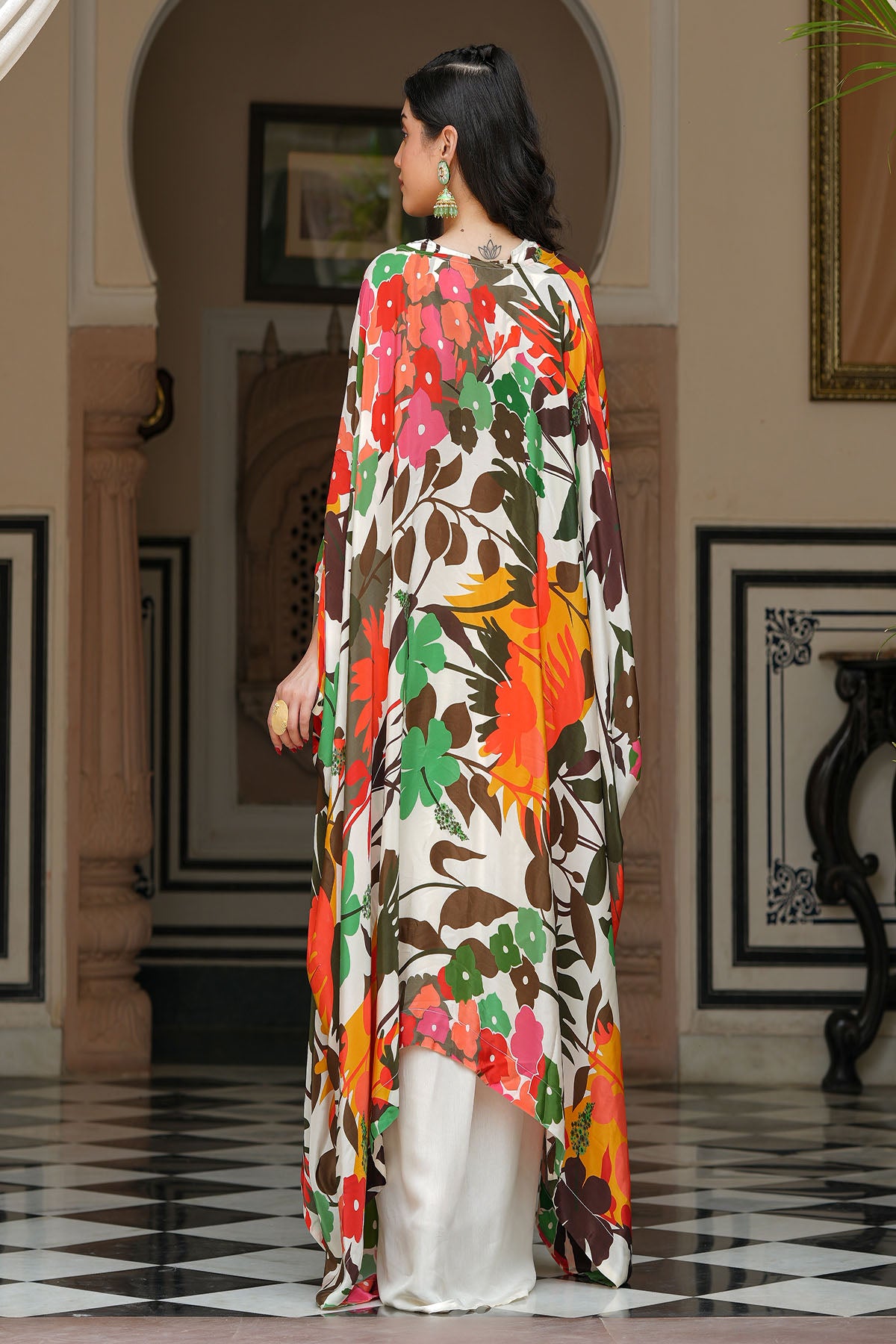 Multicolour Handwork Viscose Crepe Shrug Set