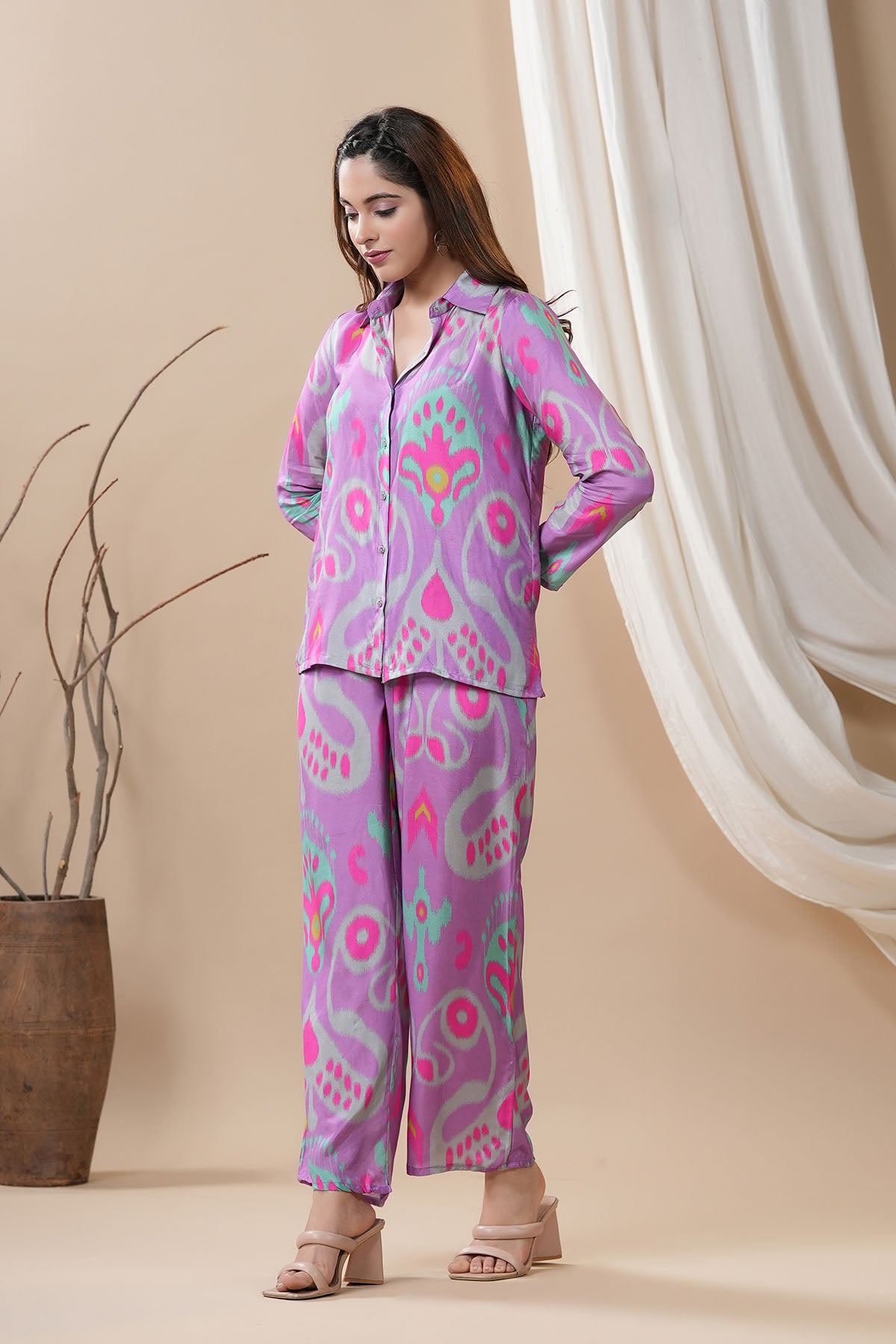 Purple Muslin Printed Co-ord Set