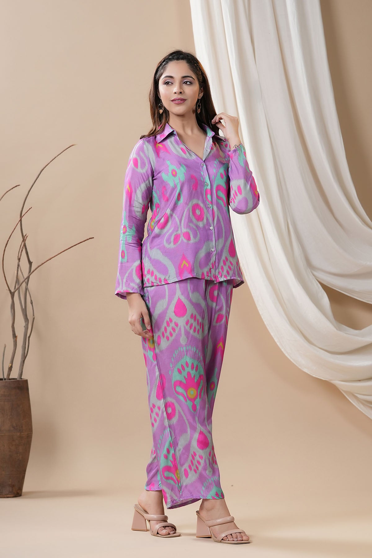Purple Muslin Printed Co-ord Set