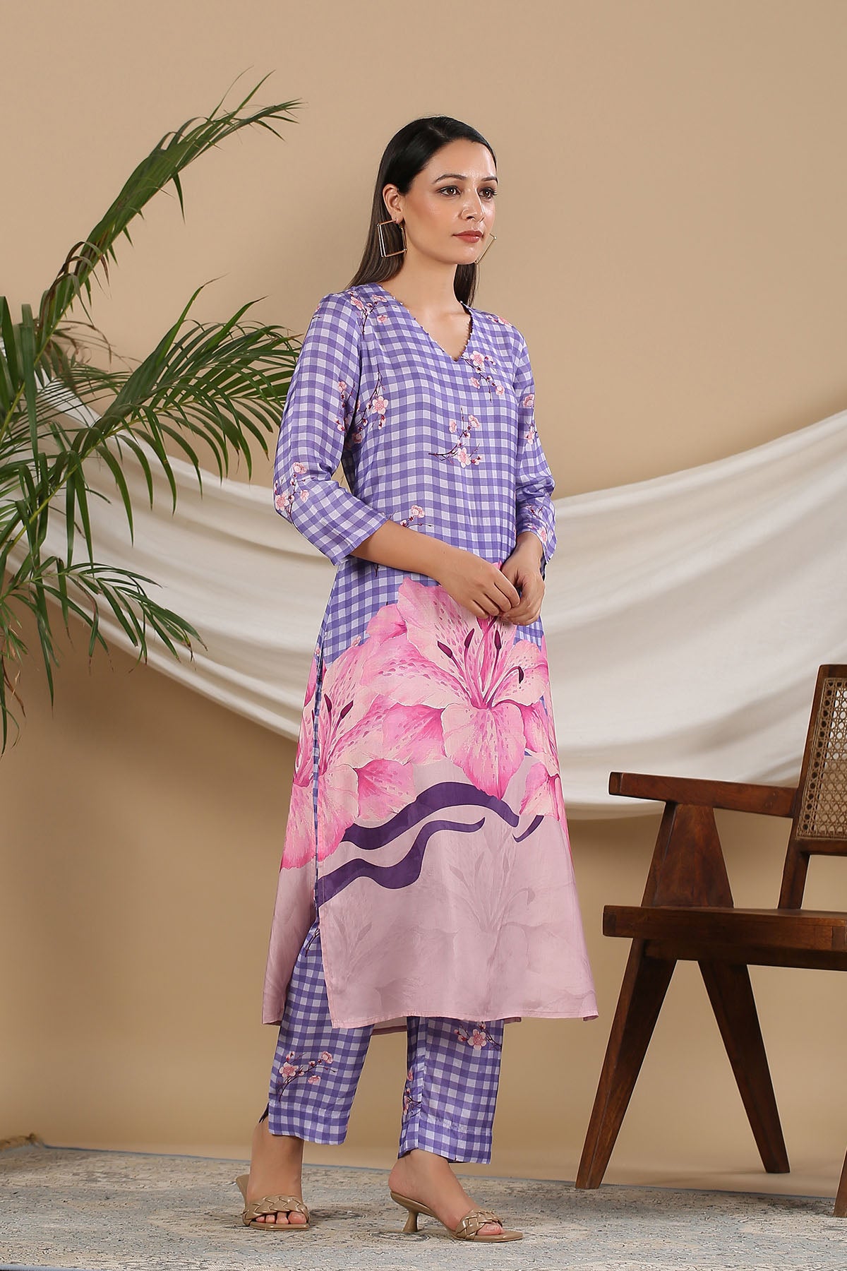 Purple Floral Muslin Printed Co-ord Set