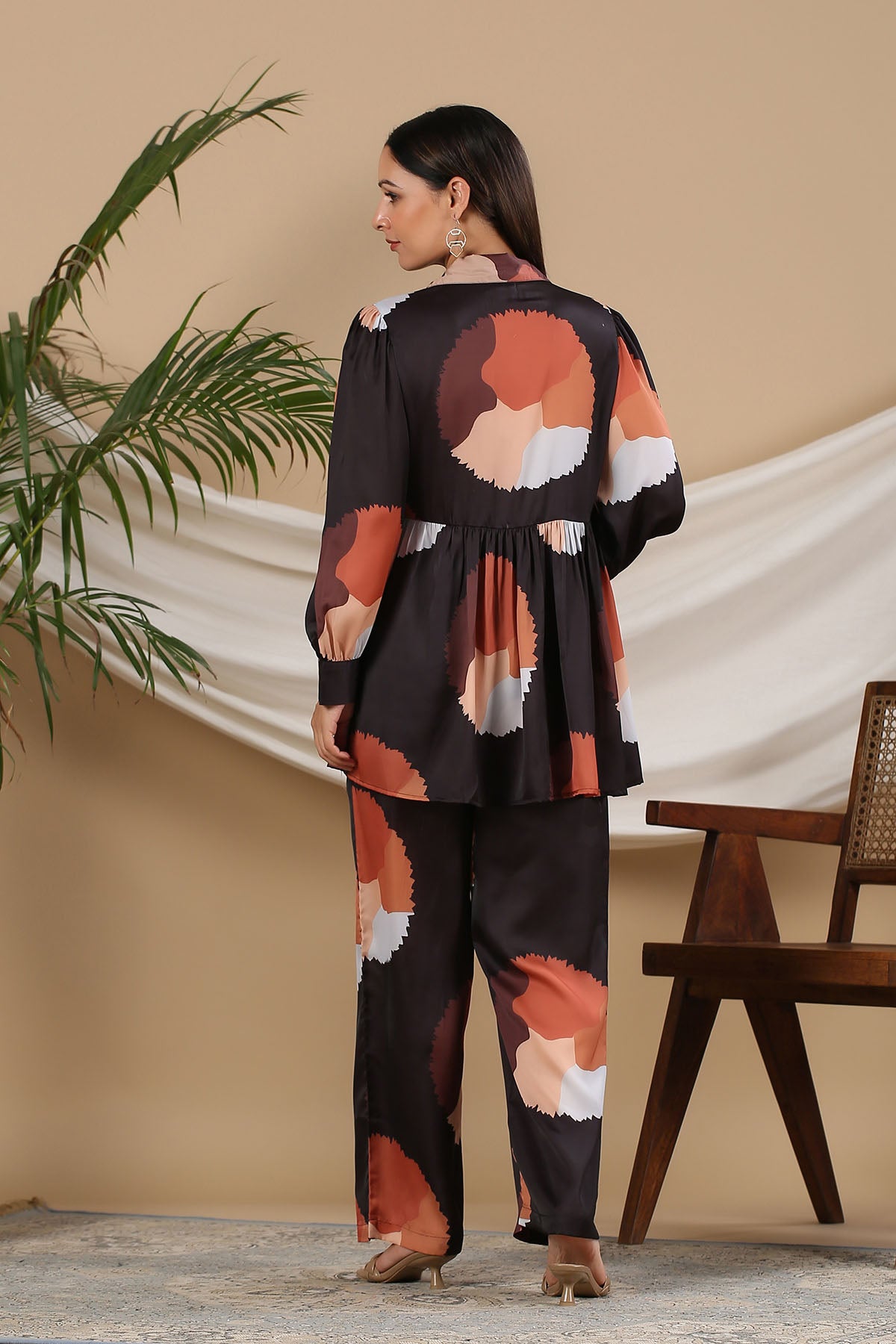 Black Multicolor Satin Printed Co-ord Set