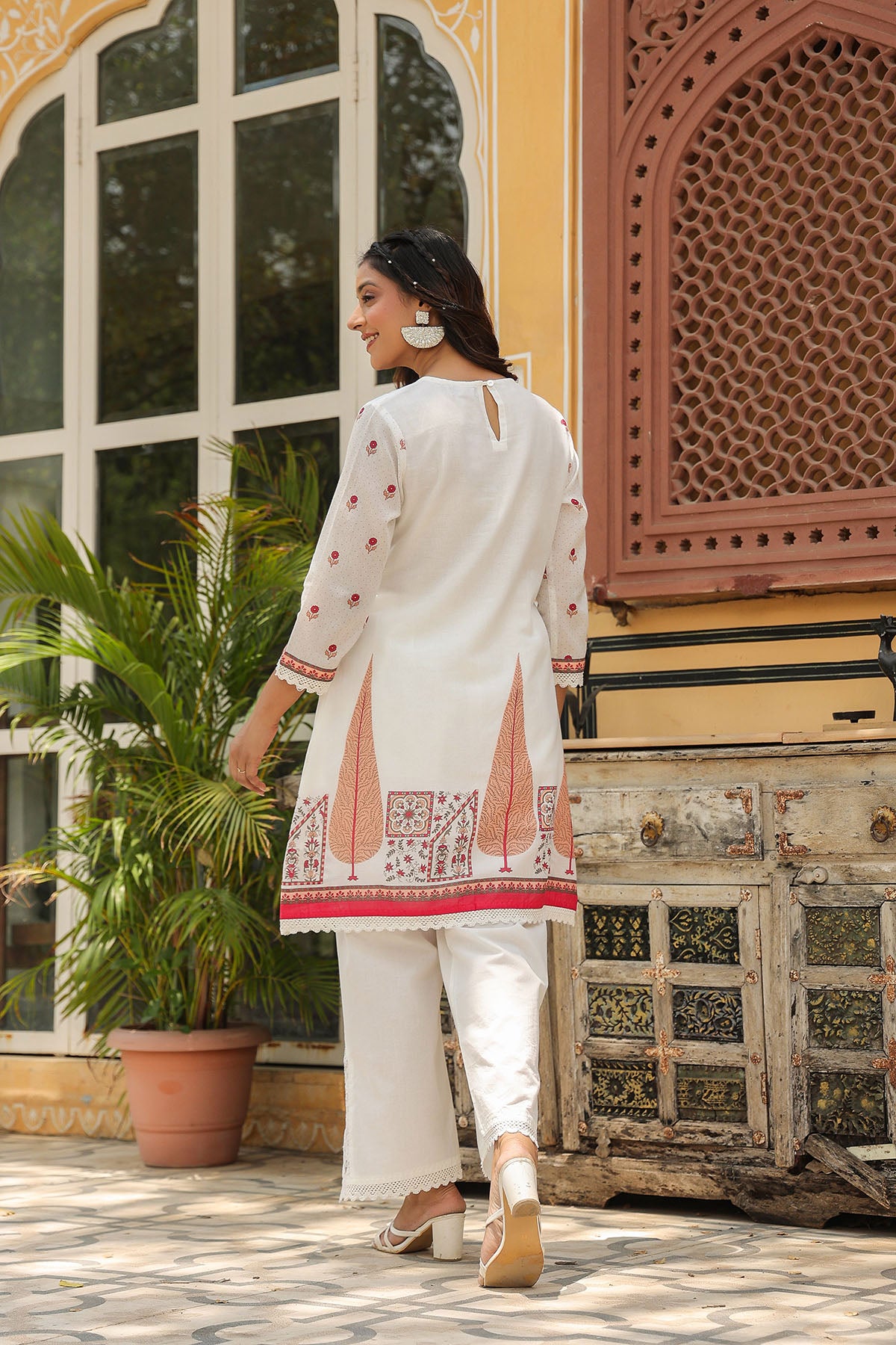 White & Orange Printed Co-Ord Set