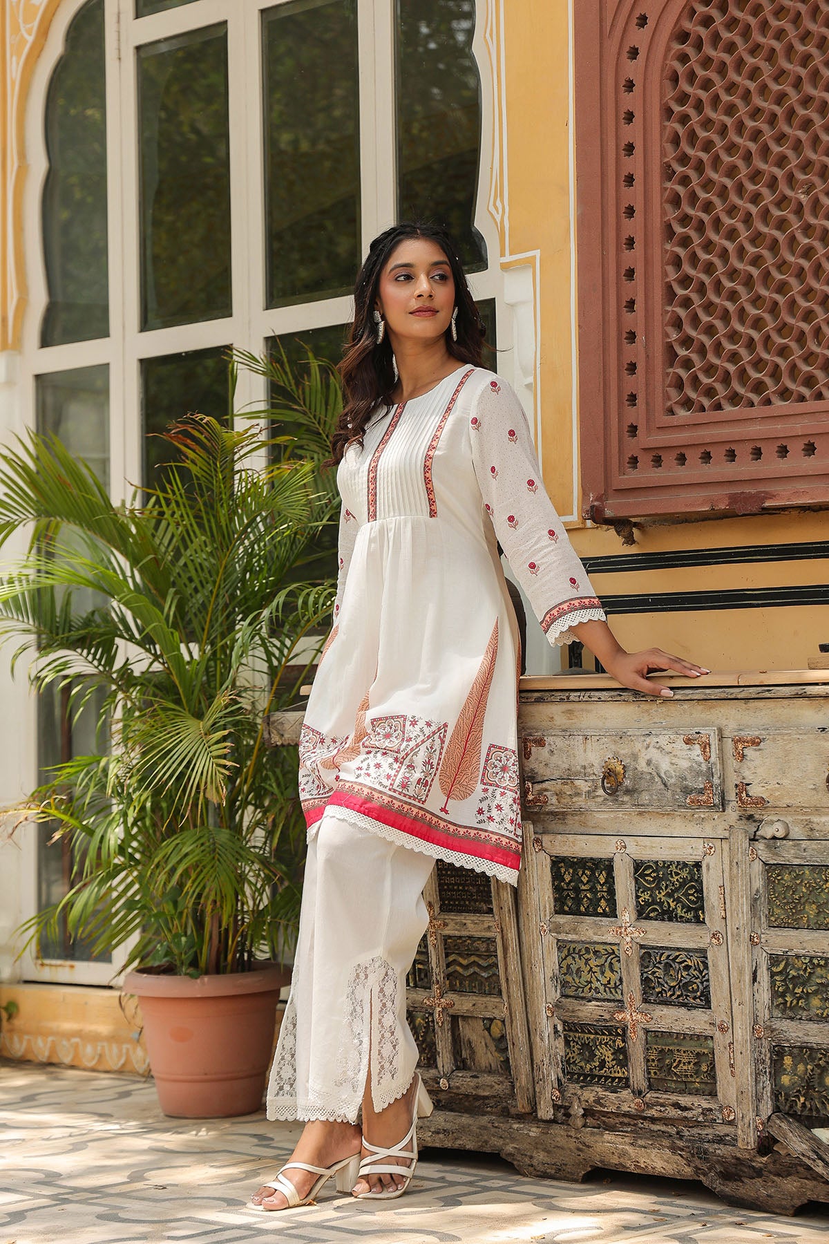 White & Orange Printed Co-Ord Set