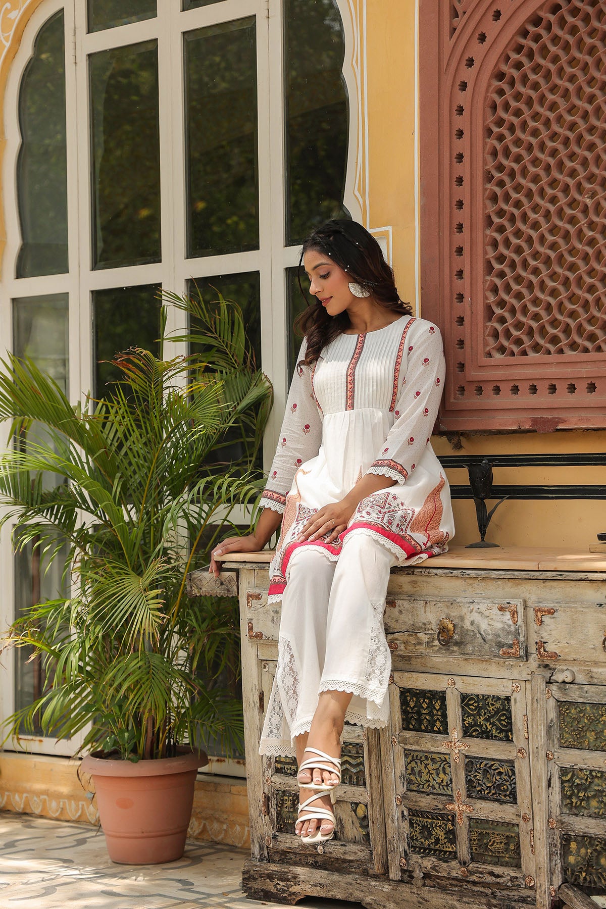 White & Orange Printed Co-Ord Set