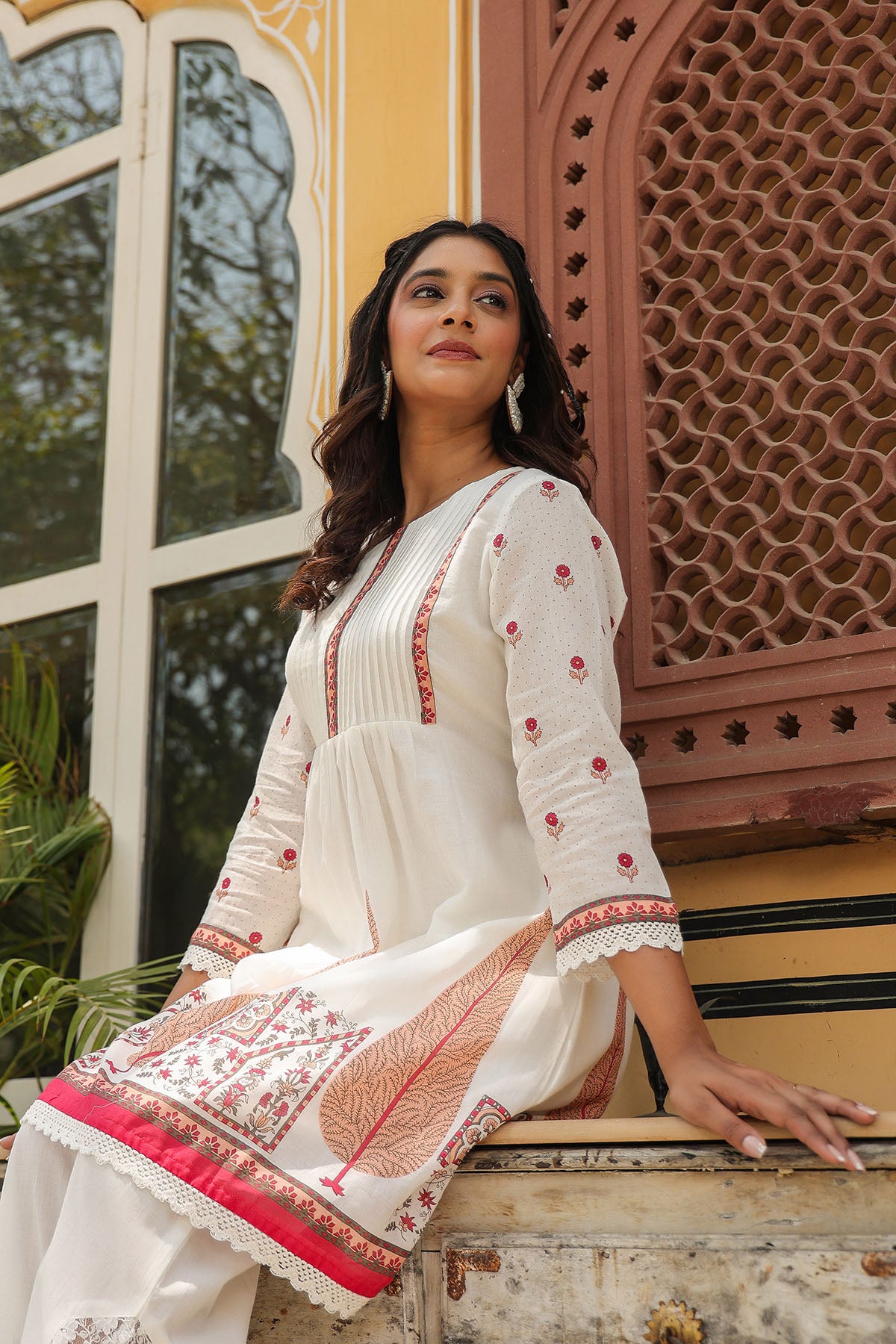 White & Orange Printed Co-Ord Set