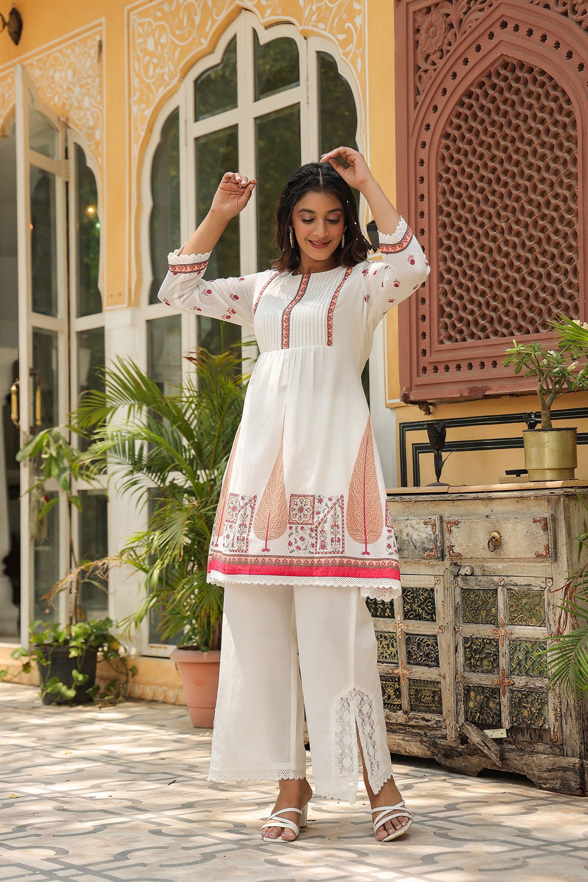 White & Orange Printed Co-Ord Set