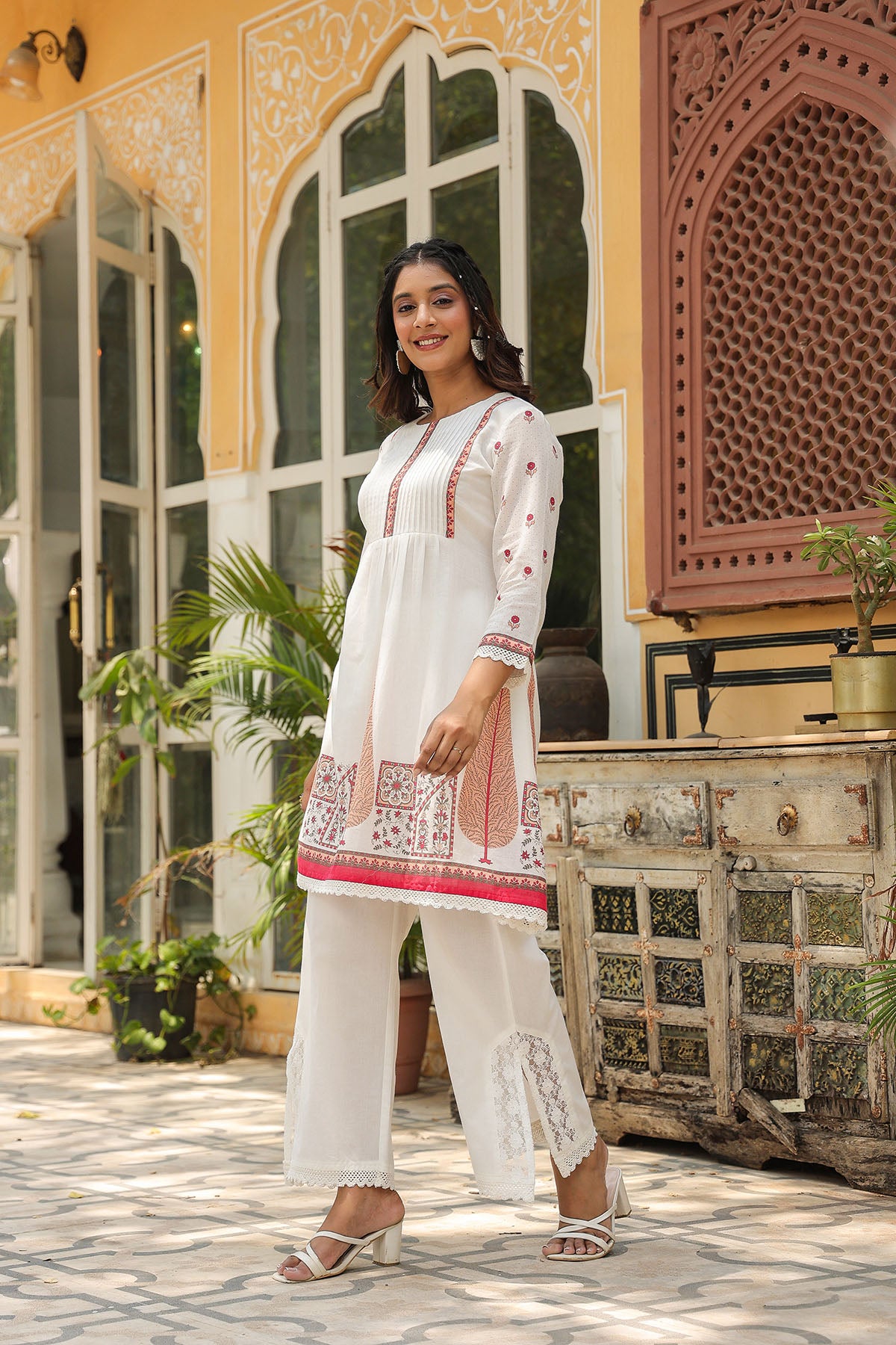 White & Orange Printed Co-Ord Set