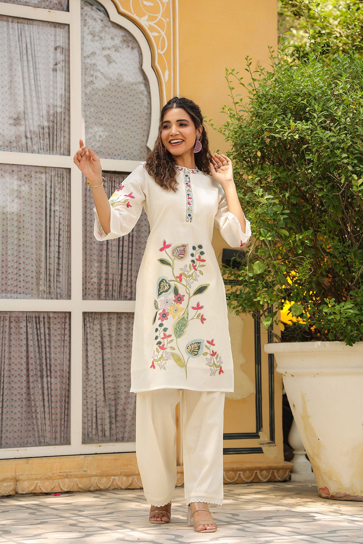 Off White Linen Printed Co-Ord Set