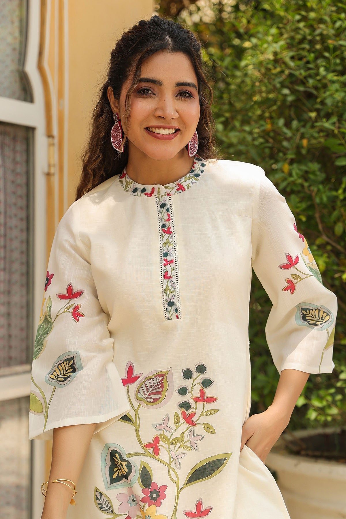 Off White Linen Printed Co-Ord Set