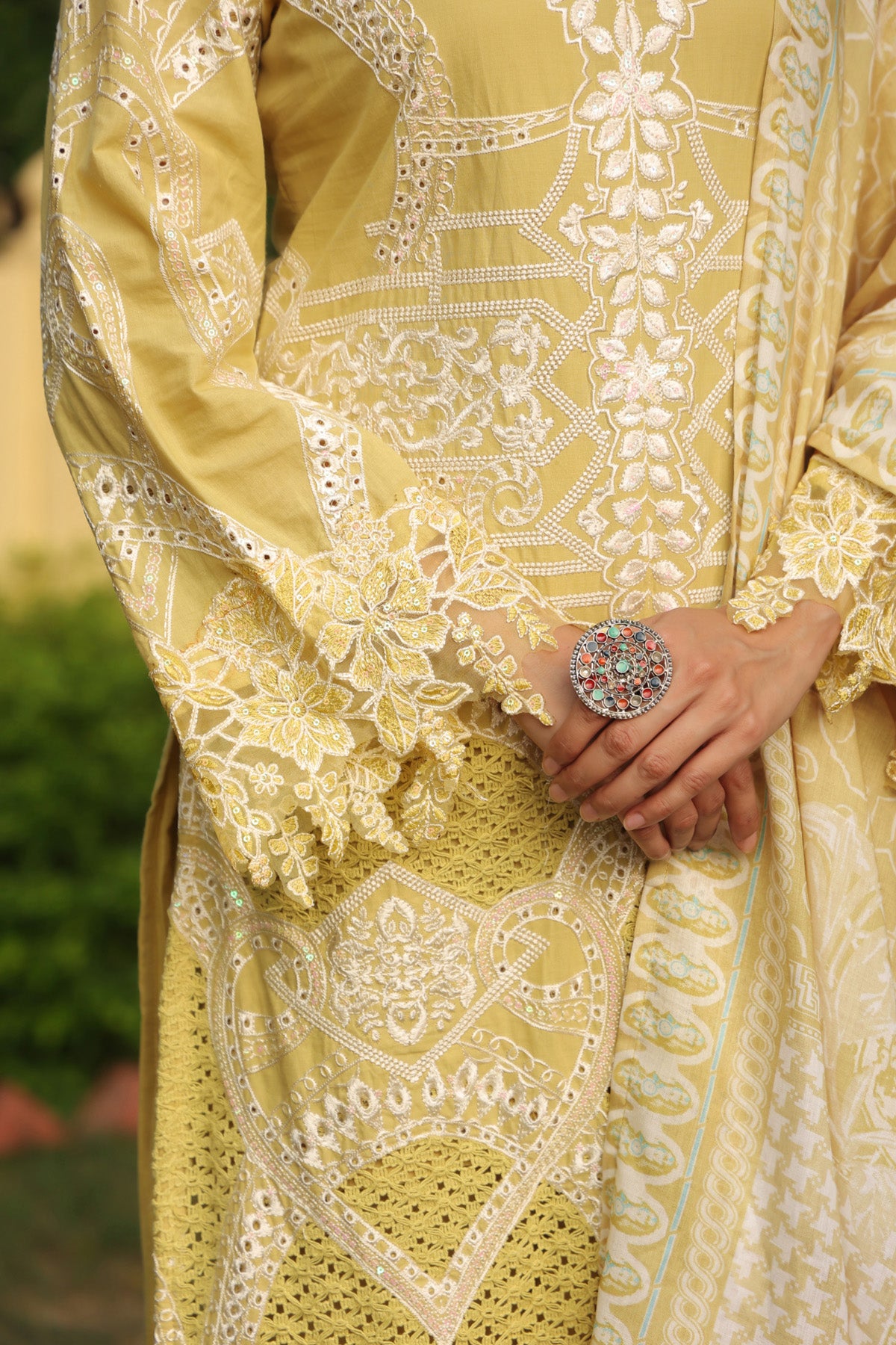 Pastel Yellow Cotton Embroidered Pakistani Straight Suit Set With Dupatta