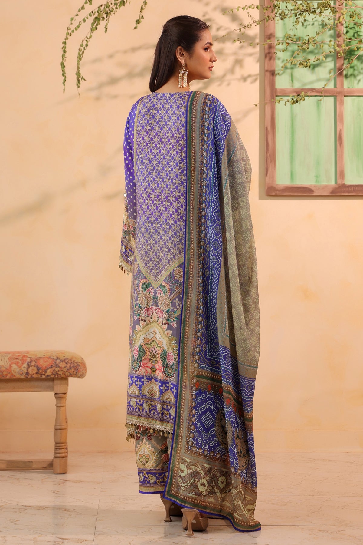 Purple Muslin Embroidered Suit Set