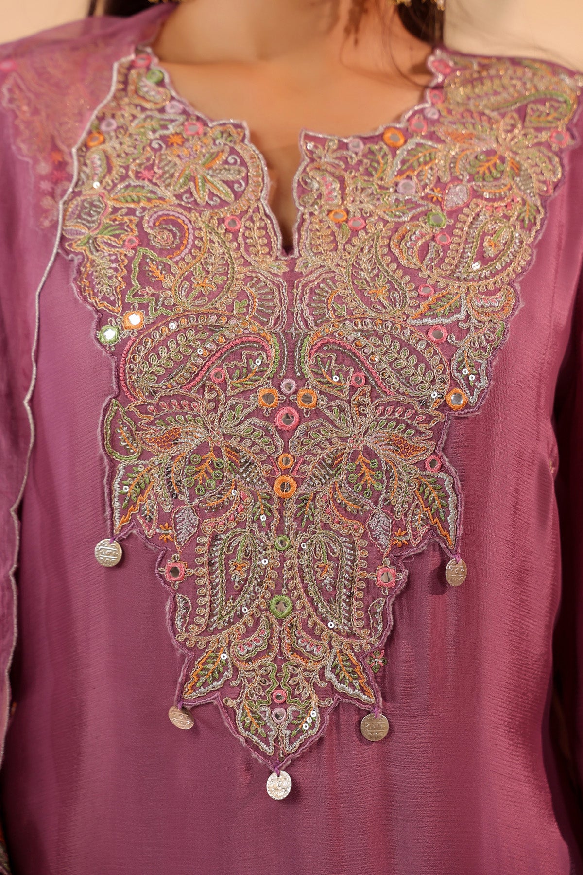 Pink Chinon Silk Embroidered Suit Set With Dupatta