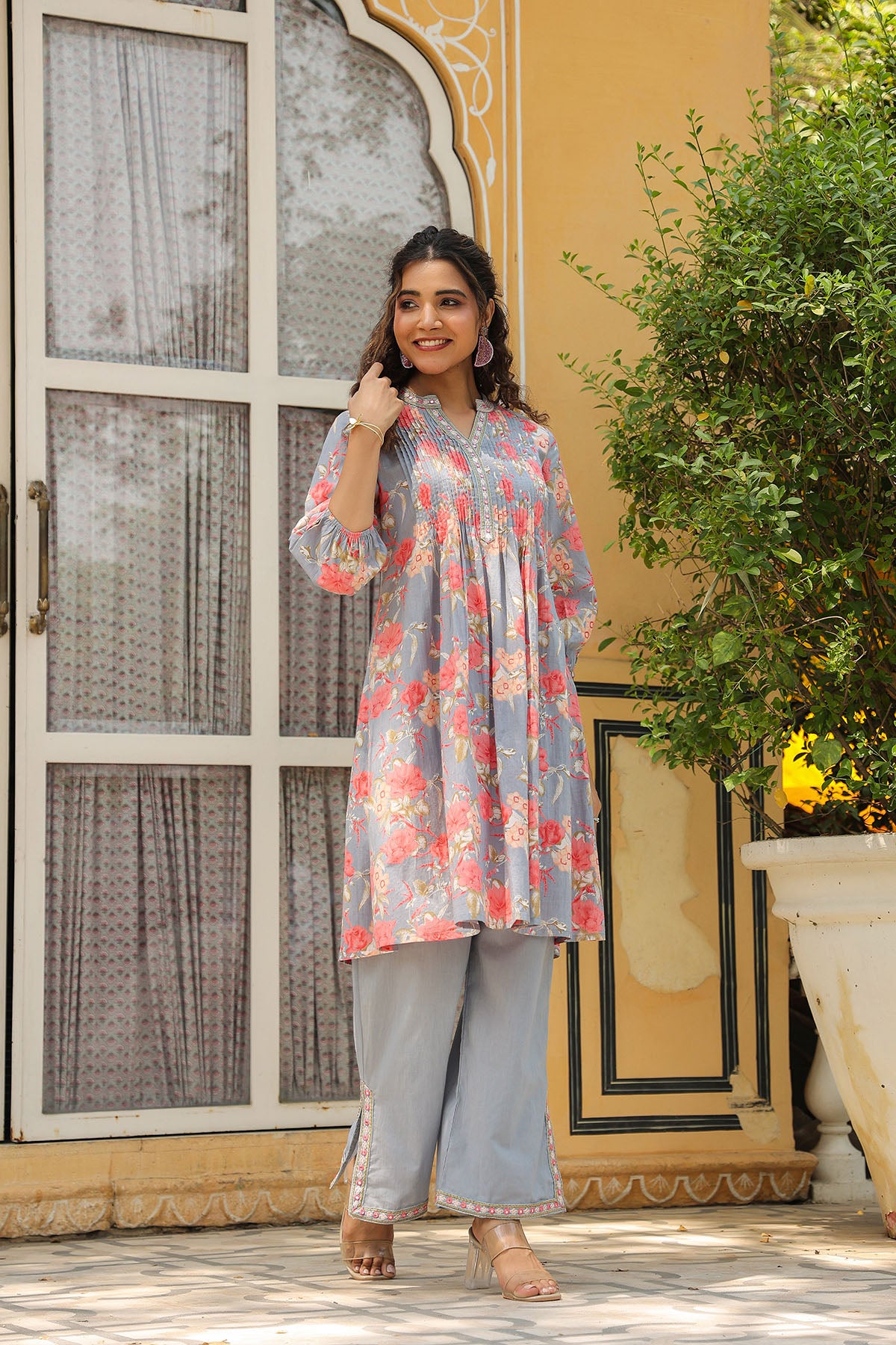 Grey Floral Cotton Co-Ord Set