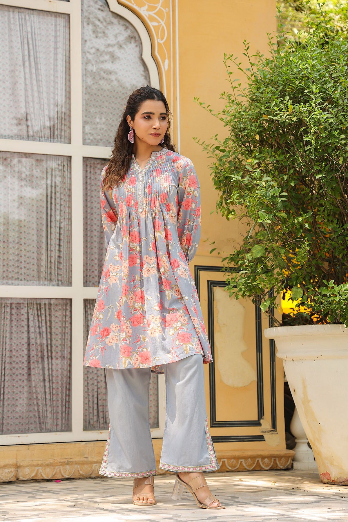Grey Floral Cotton Co-Ord Set