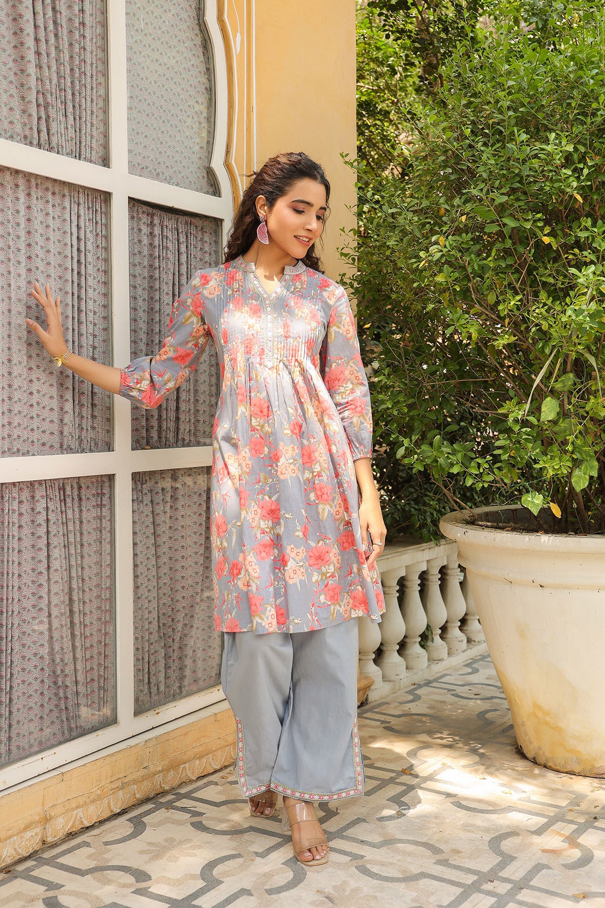 Grey Floral Cotton Co-Ord Set