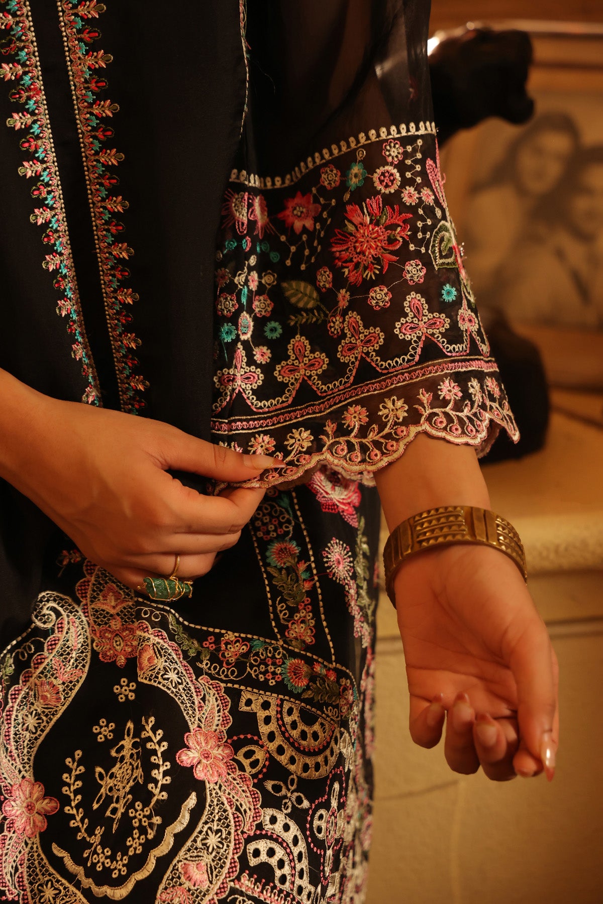 Black Organza Embroidered Straight Suit Set With Dupatta