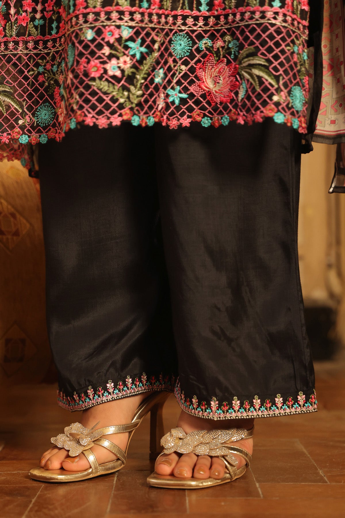 Black Organza Embroidered Straight Suit Set With Dupatta