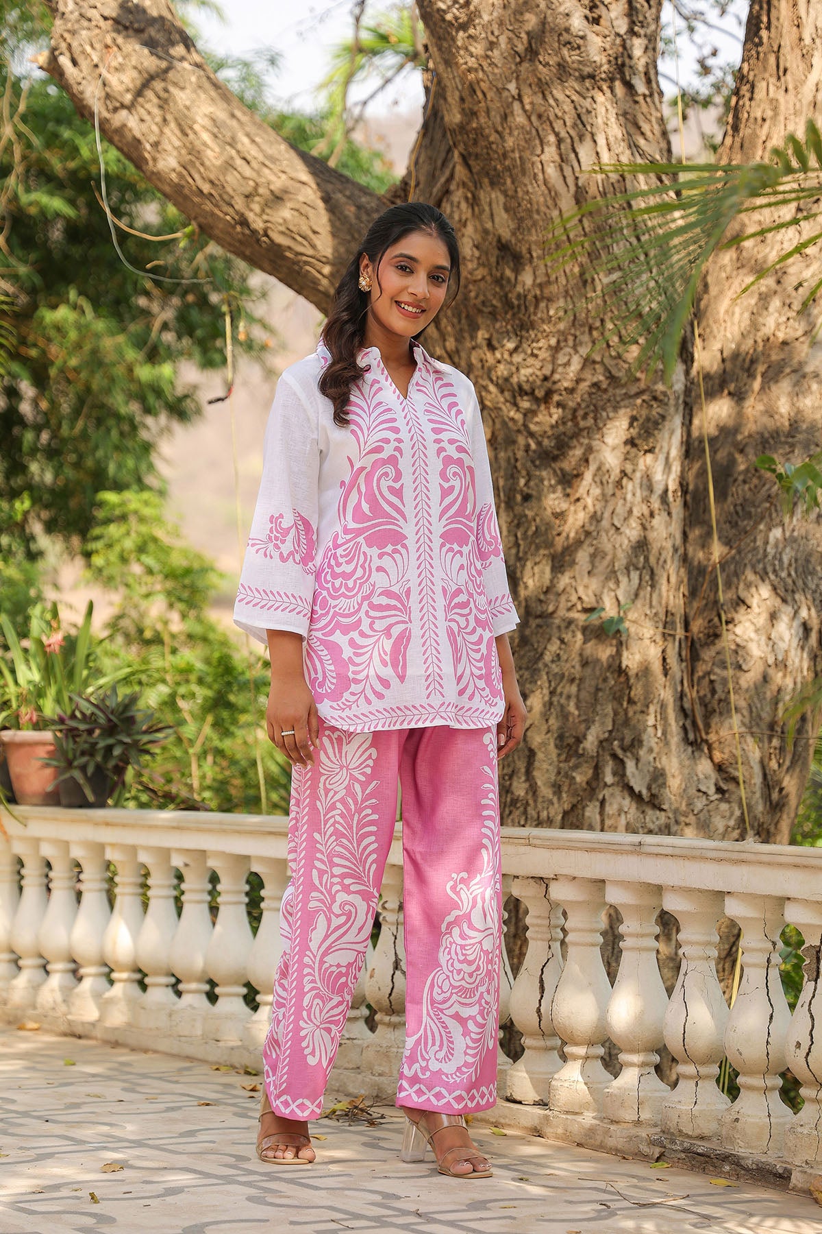 Pink Linen Printed Co-Ord Set