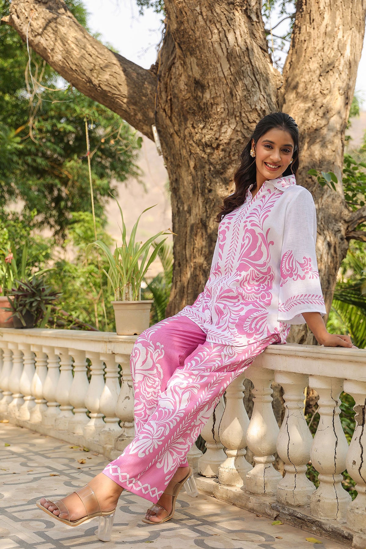 Pink Linen Printed Co-Ord Set