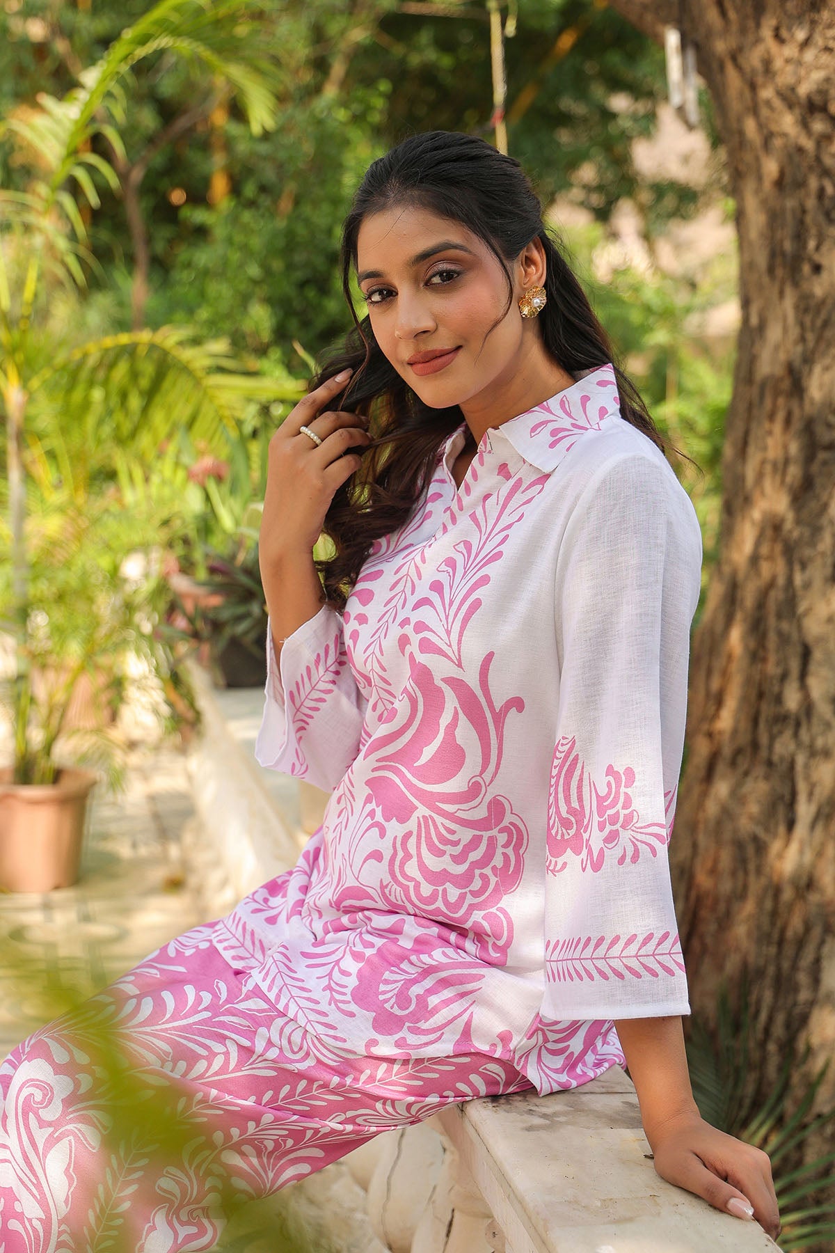 Pink Linen Printed Co-Ord Set