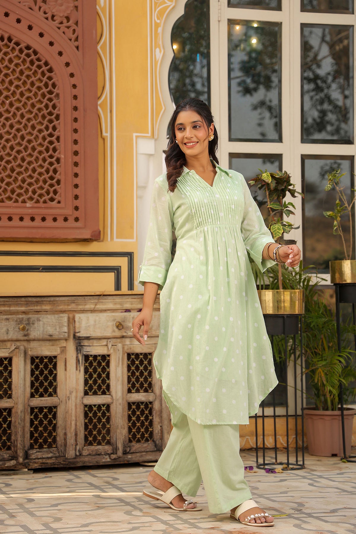 Green Cotton Printed Co-Ord Set