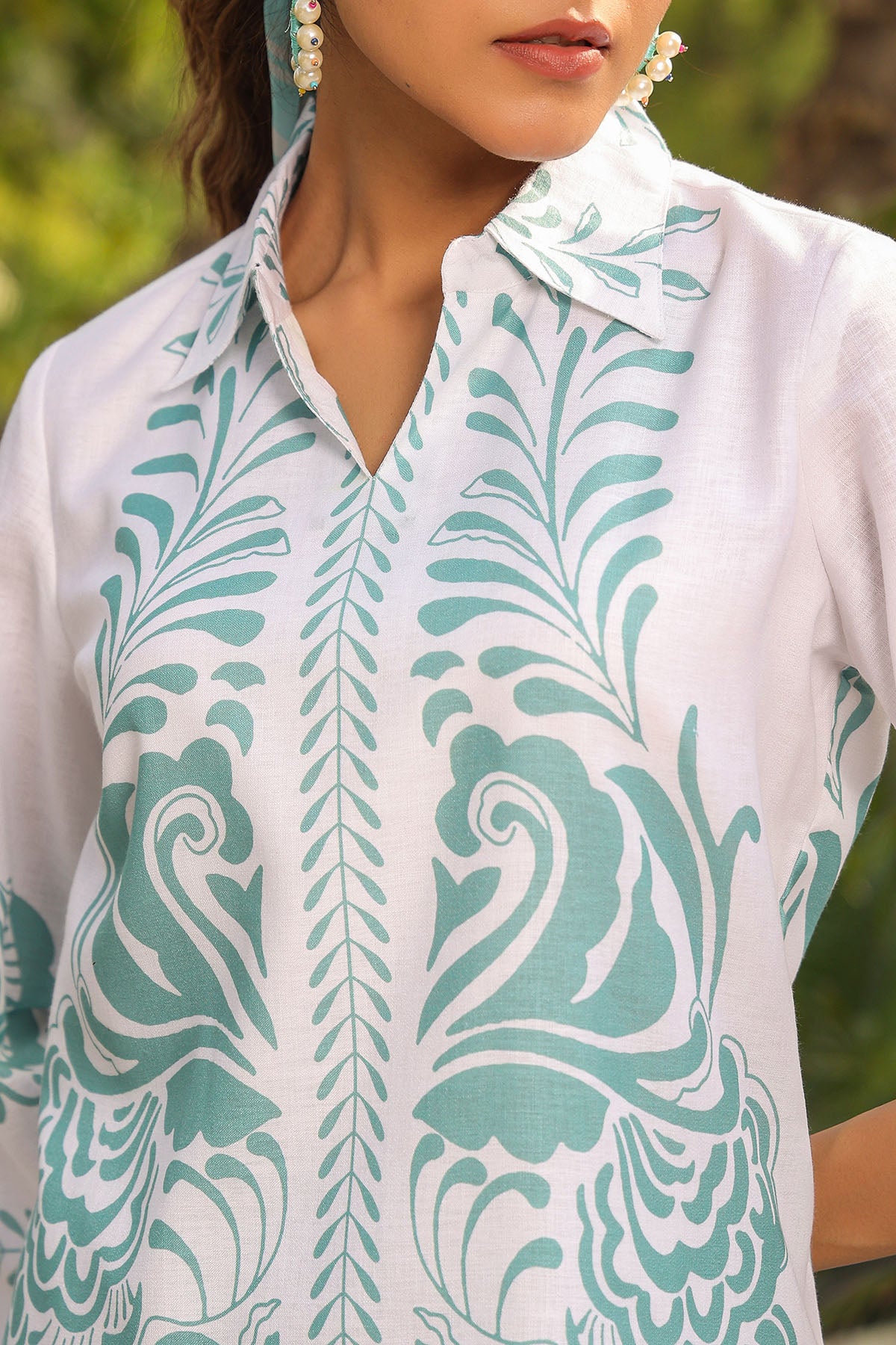 Green Linen Printed Co-Ord Set