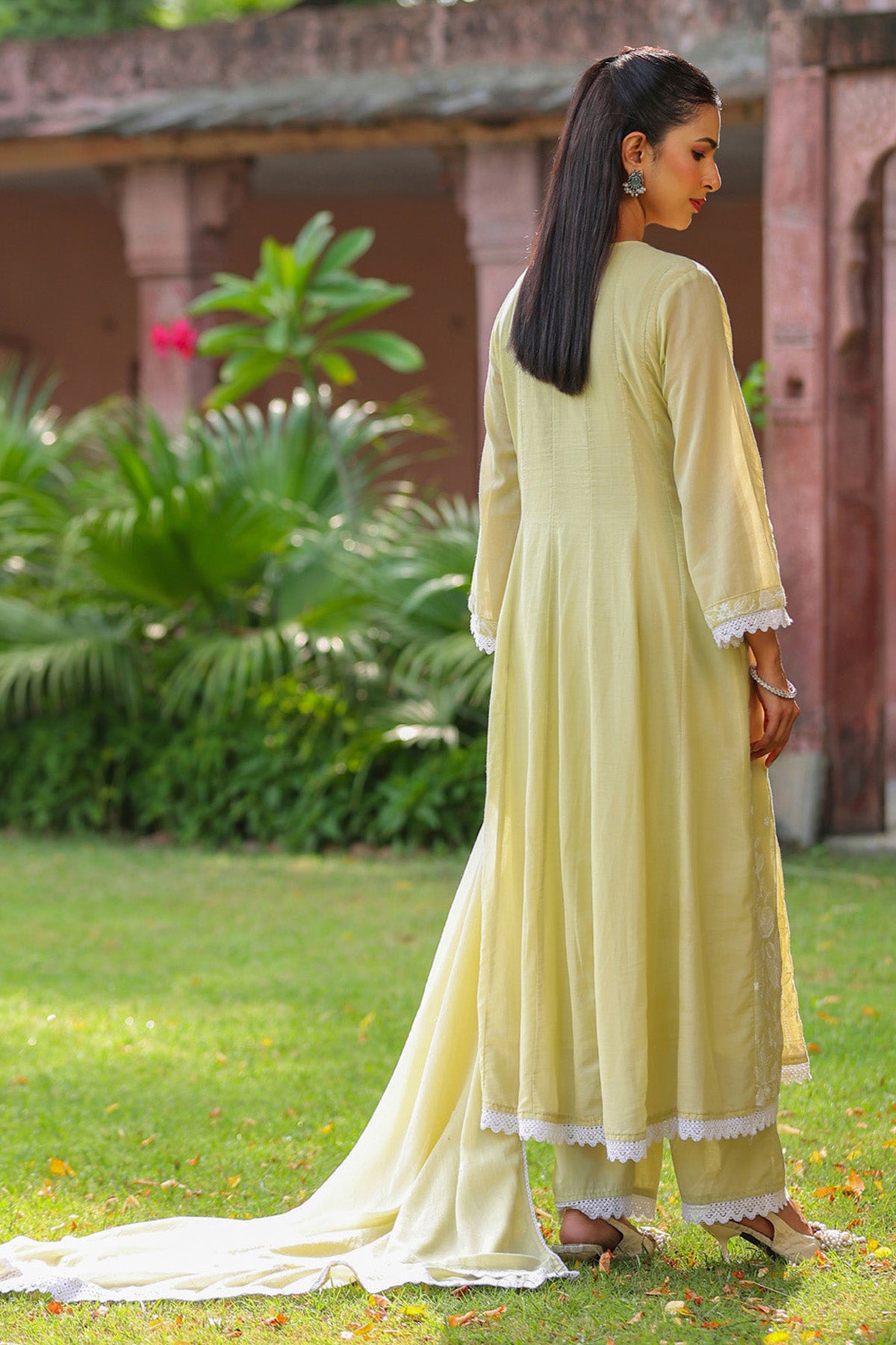 Lime Green Mul Mul Embroidered Suit Set