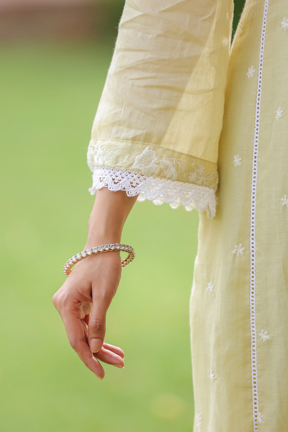 Lime Green Mul Mul Embroidered Suit Set
