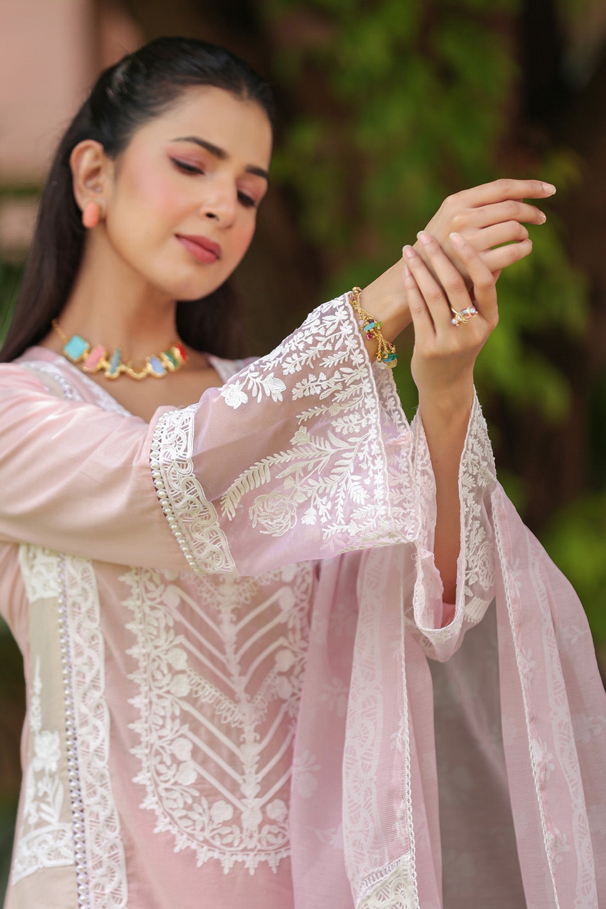 Dusty Pink Cotton Embroidered Straight Suit Set With Dupatta