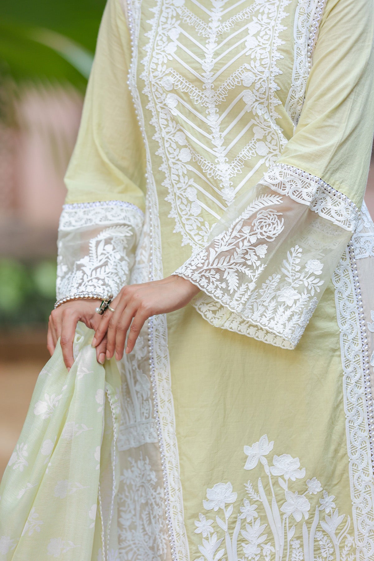 Pastel Pistachio Green Cotton Embroidered Straight Suit Set With Dupatta