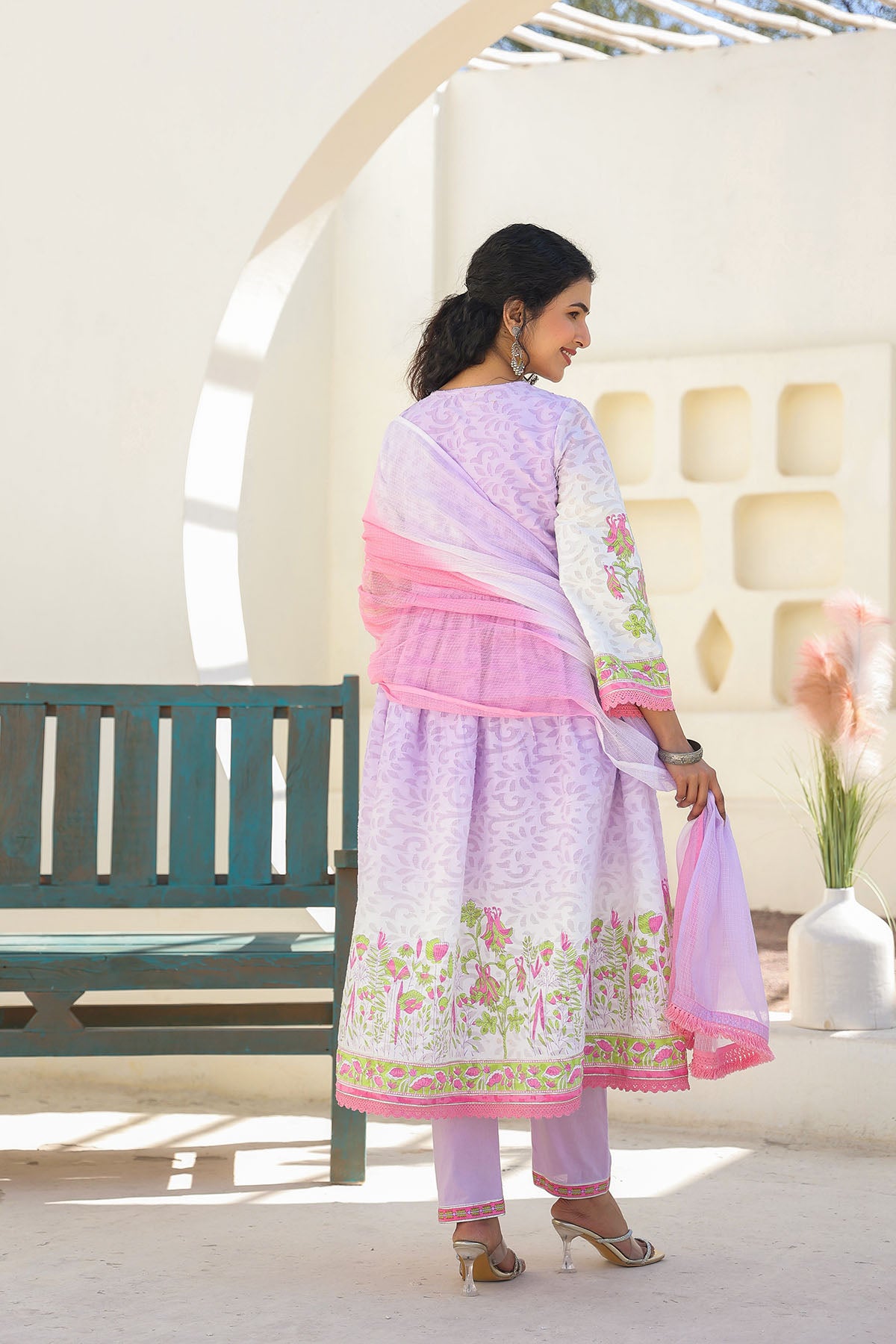 Lavender Cotton Embroidered Anarkali Suit