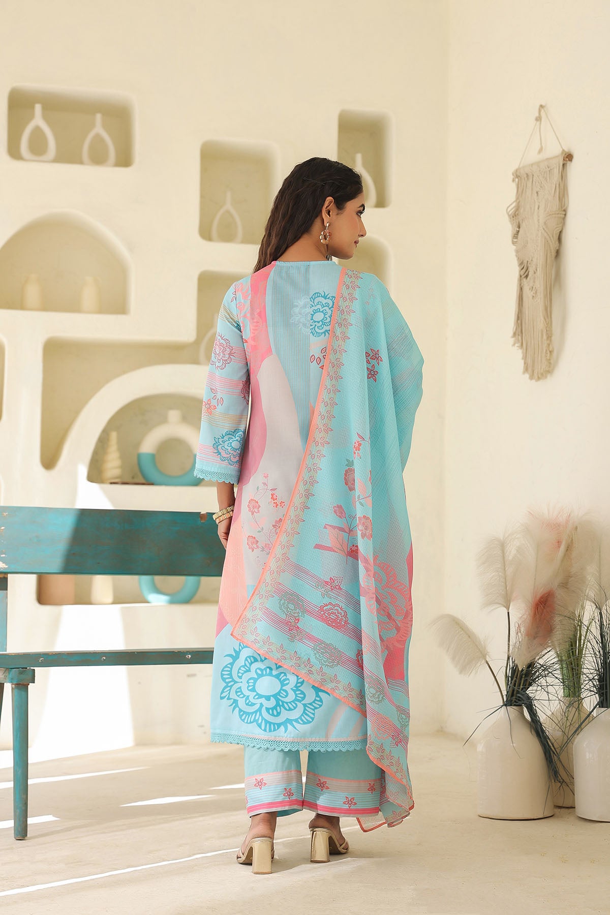 Blue Multicolor Embroidered A-Line Suit