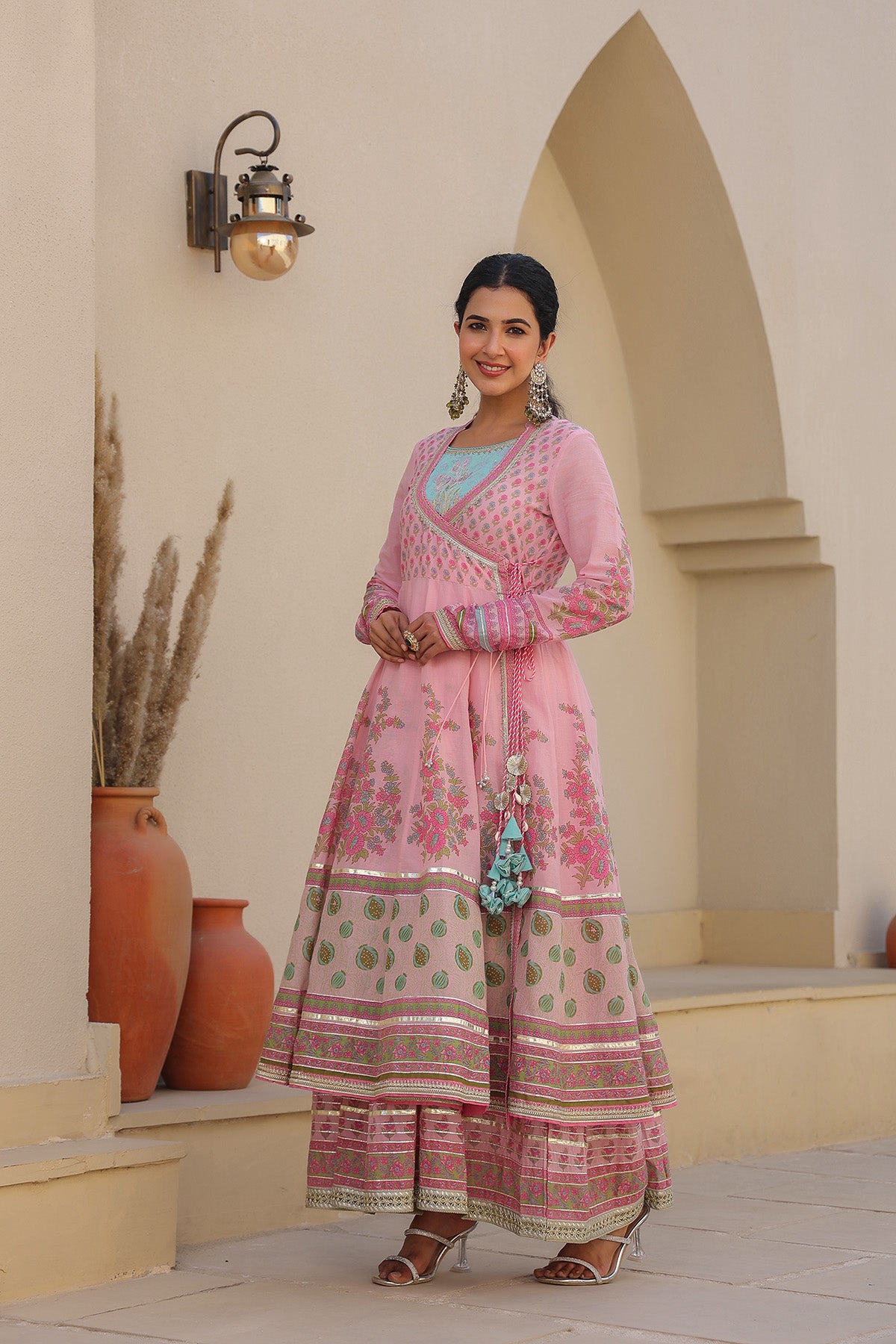 Pink Cotton Gotapatti Gown Set