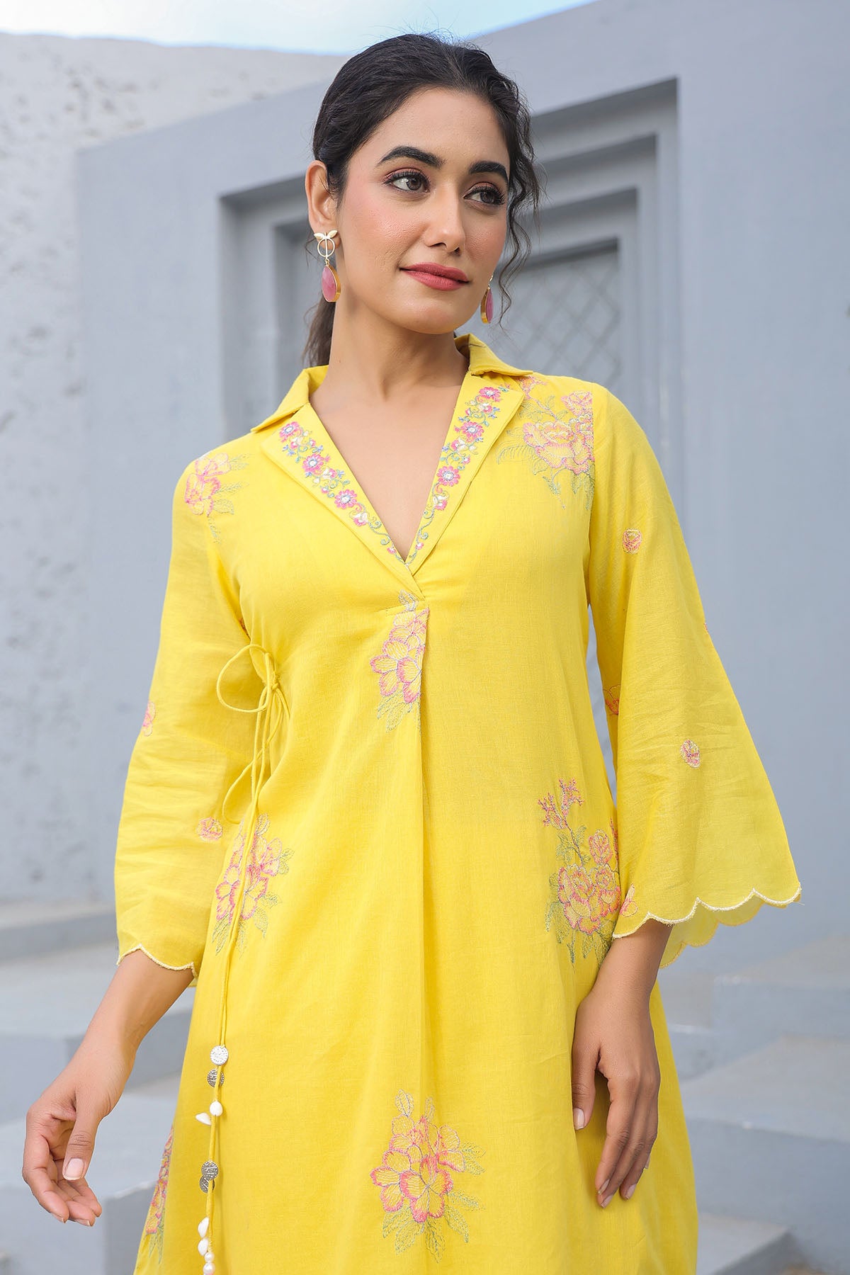 Yellow Cotton Embroidered Co-Ord Set