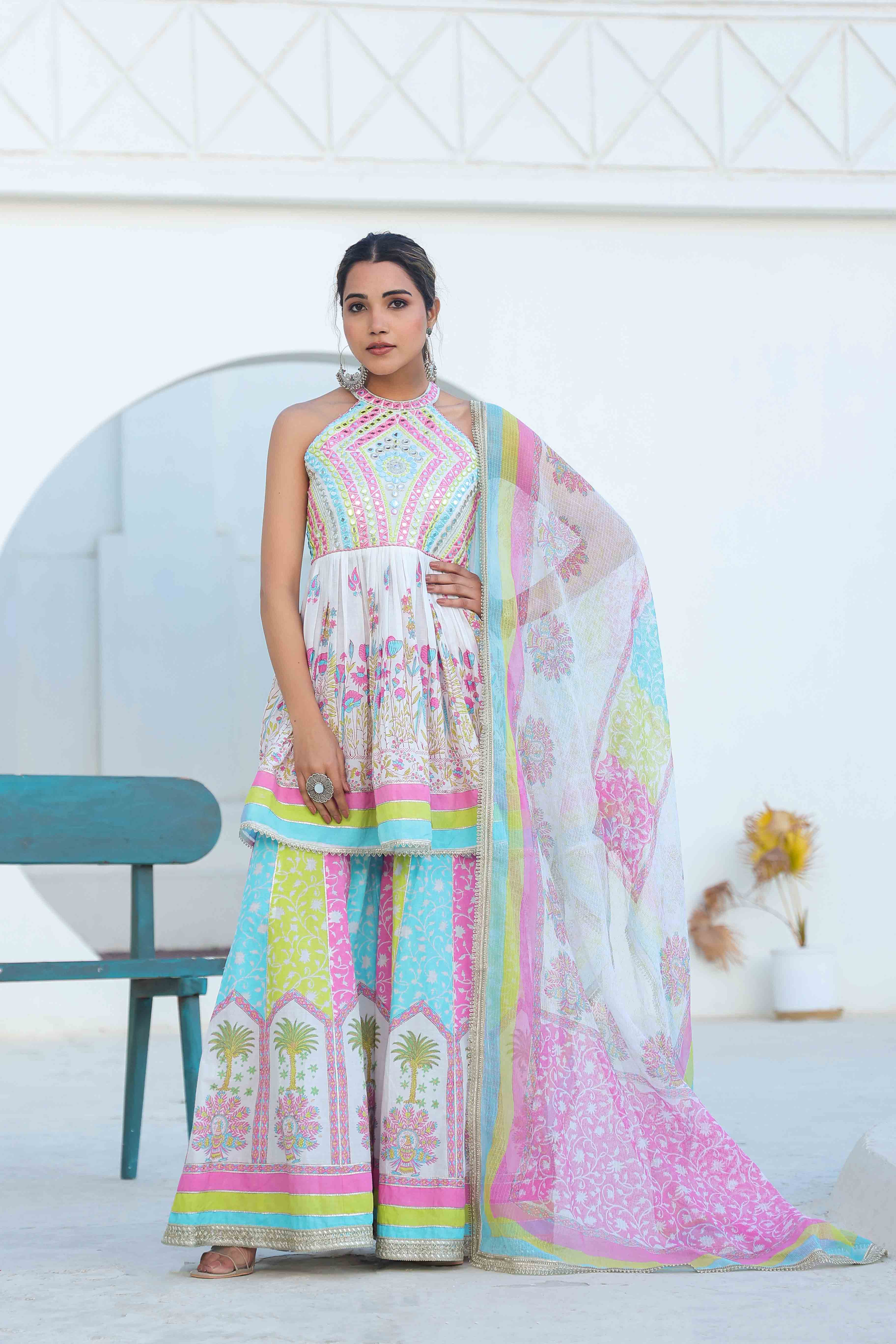 Multicolour Cotton Printed Sharara Set