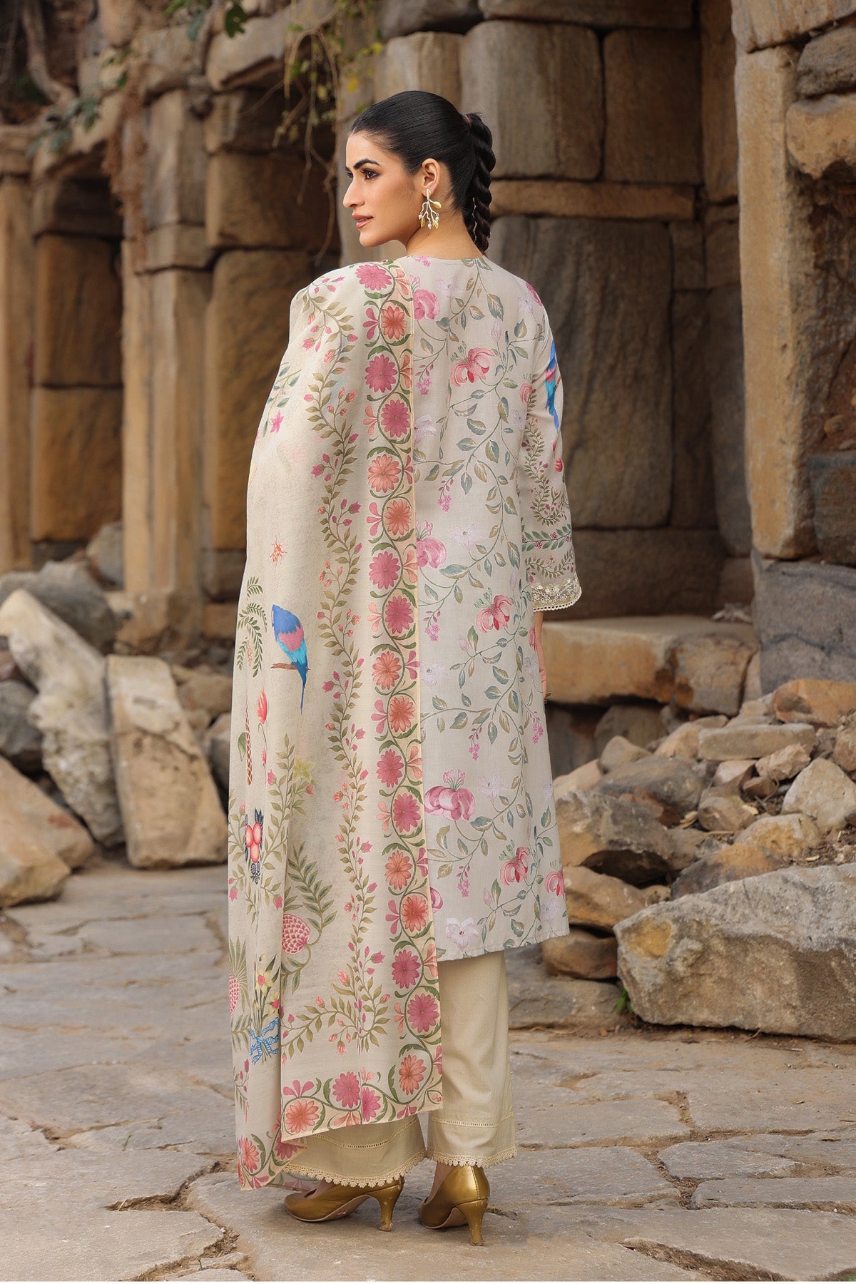 BEIGE COTTON STRAIGHT KURTA WITH PANT AND DUPATTA