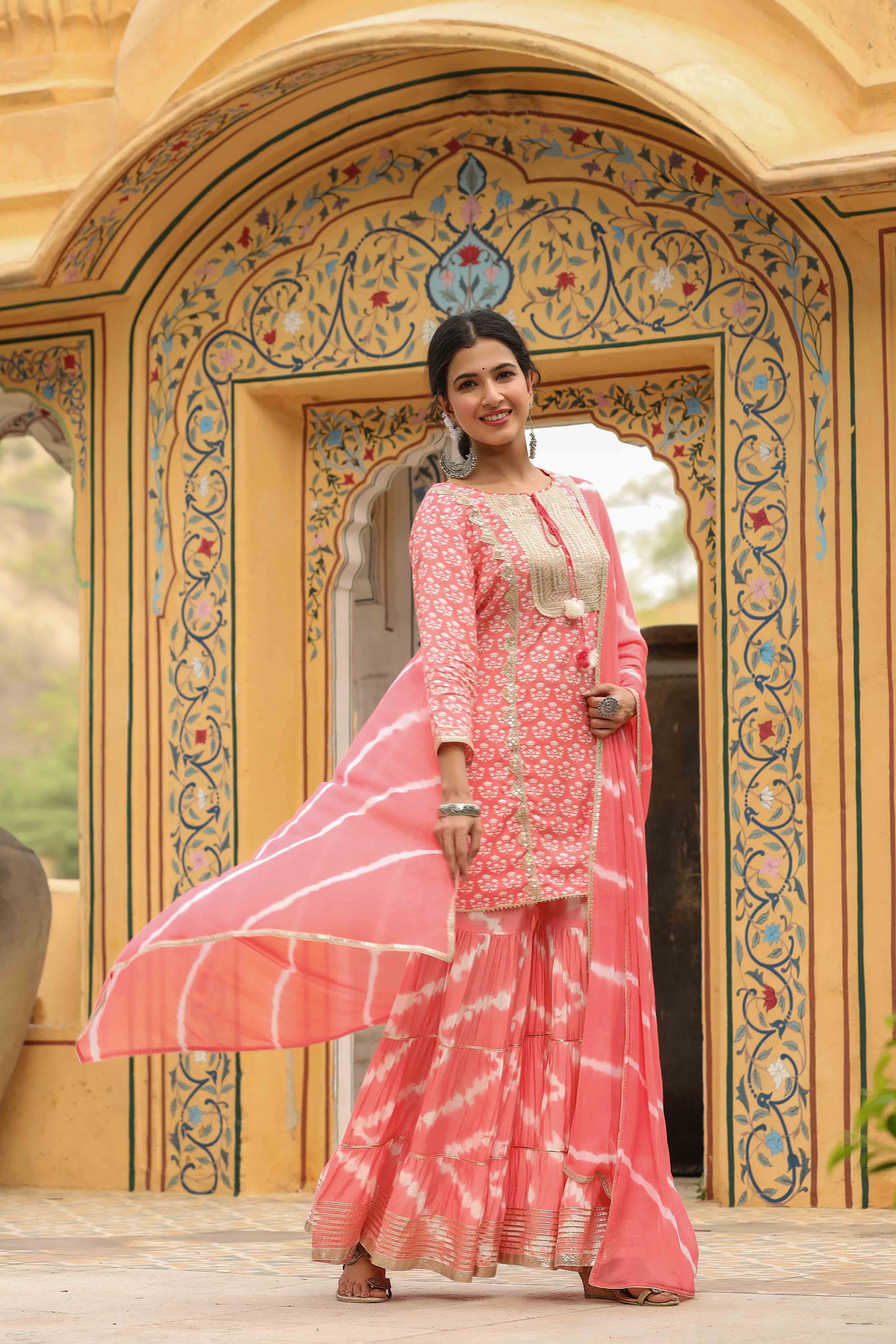 Pink Muslin Gotapatti Sharara Set