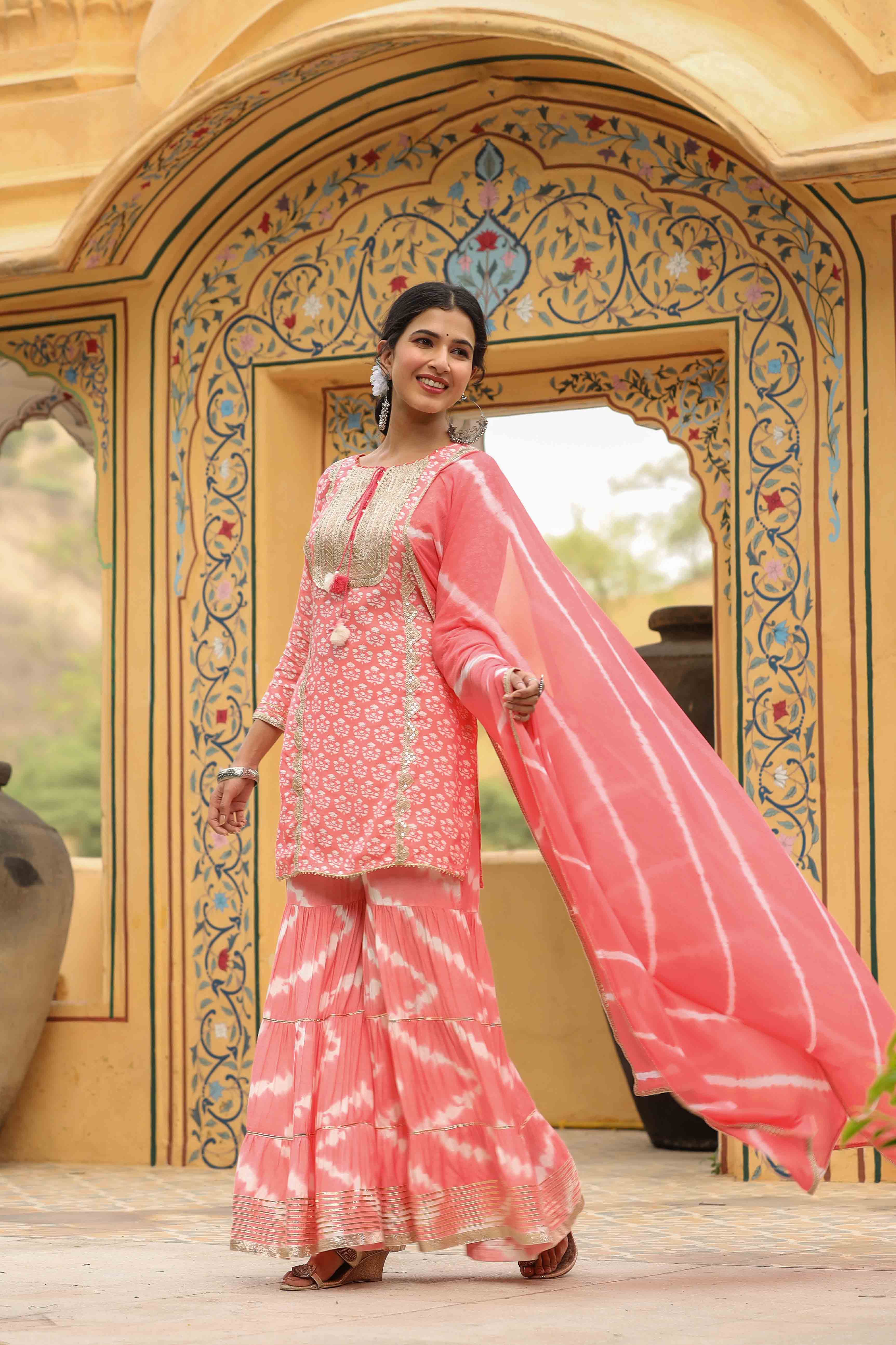 Pink Muslin Gotapatti Sharara Set
