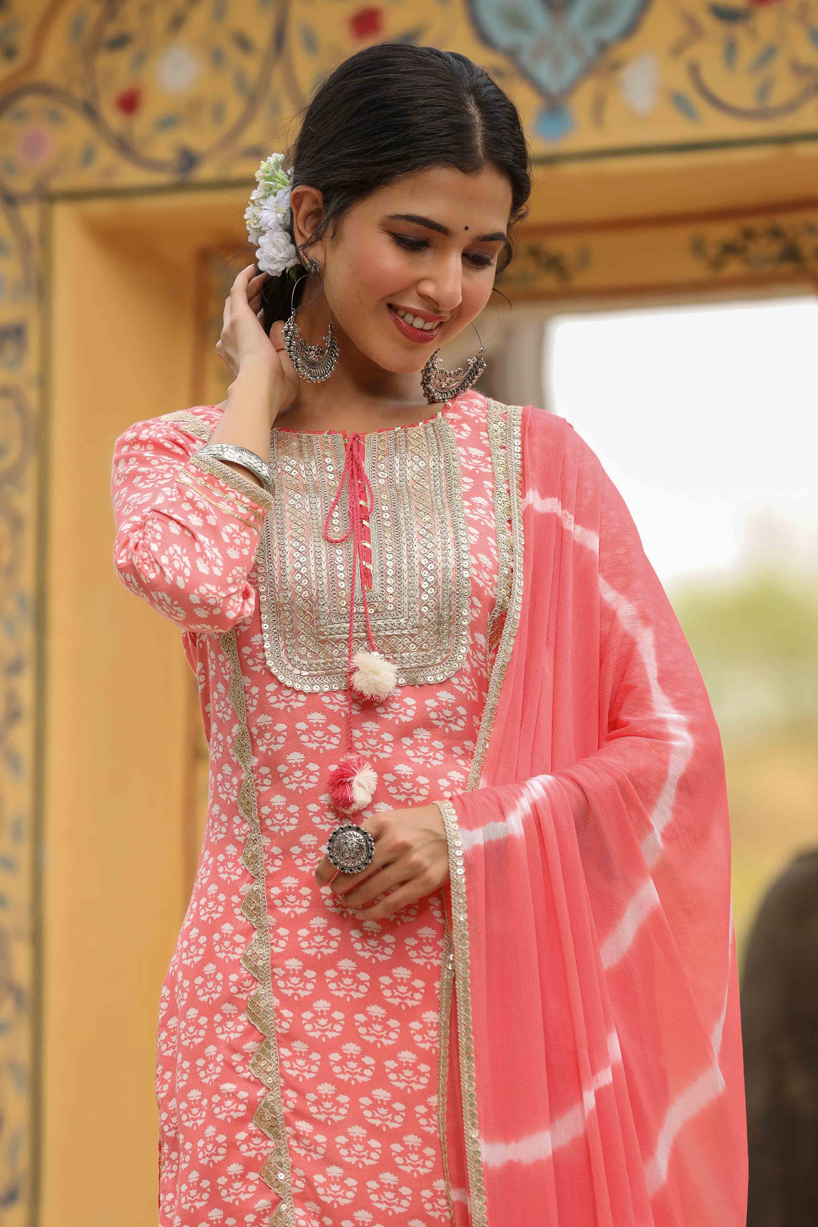Pink Muslin Gotapatti Sharara Set