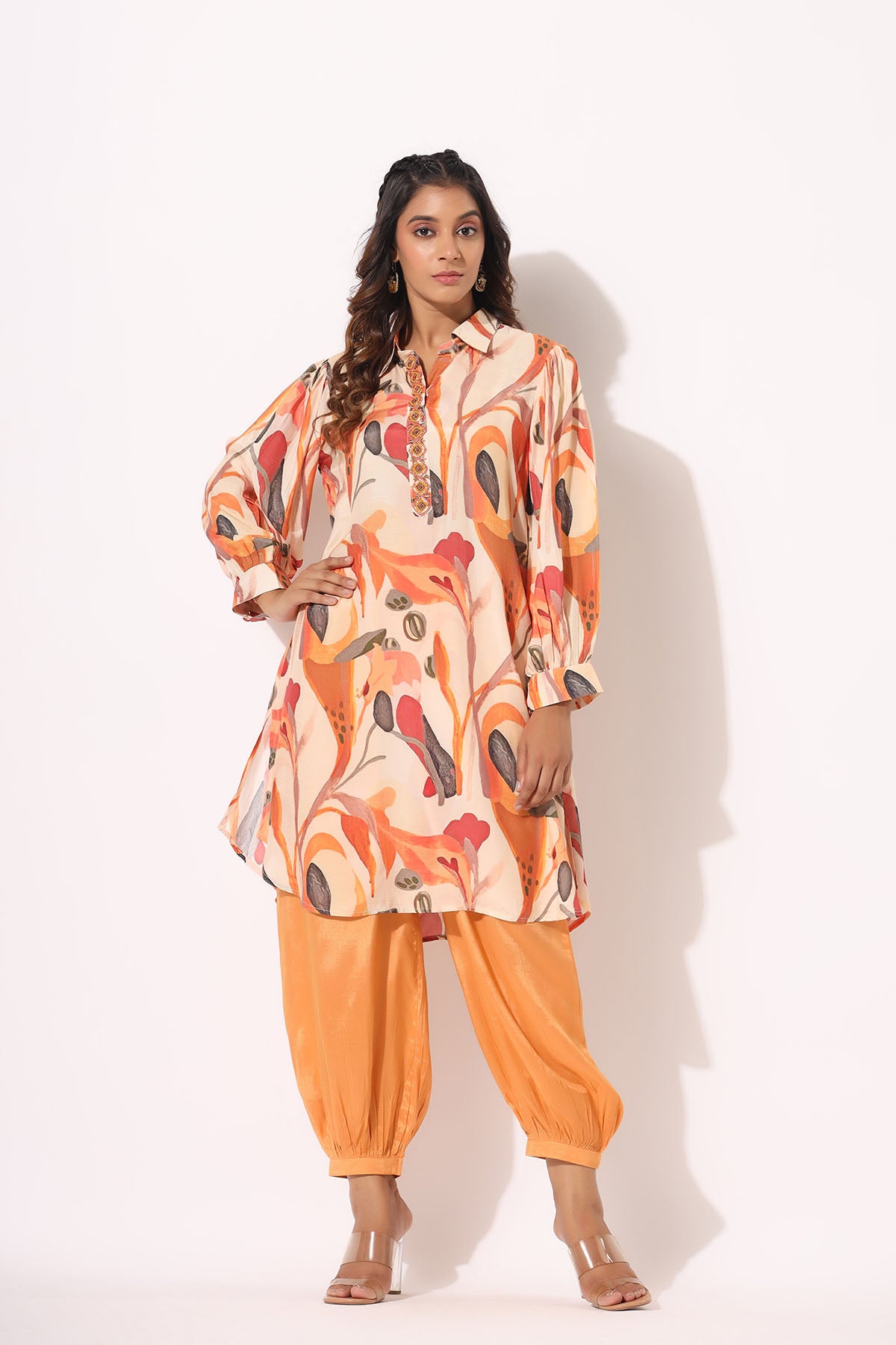 Beige Multicolor Muslin Handwork Co-ord Set