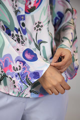 Navy Silk Wild Floral Print Shirt