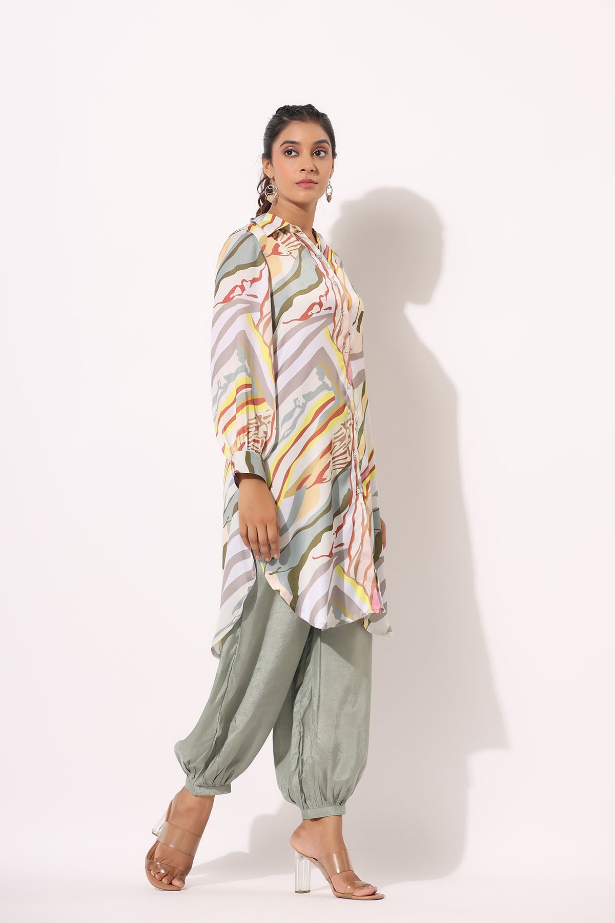 Green Multicolor Satin Printed Co-ord Set